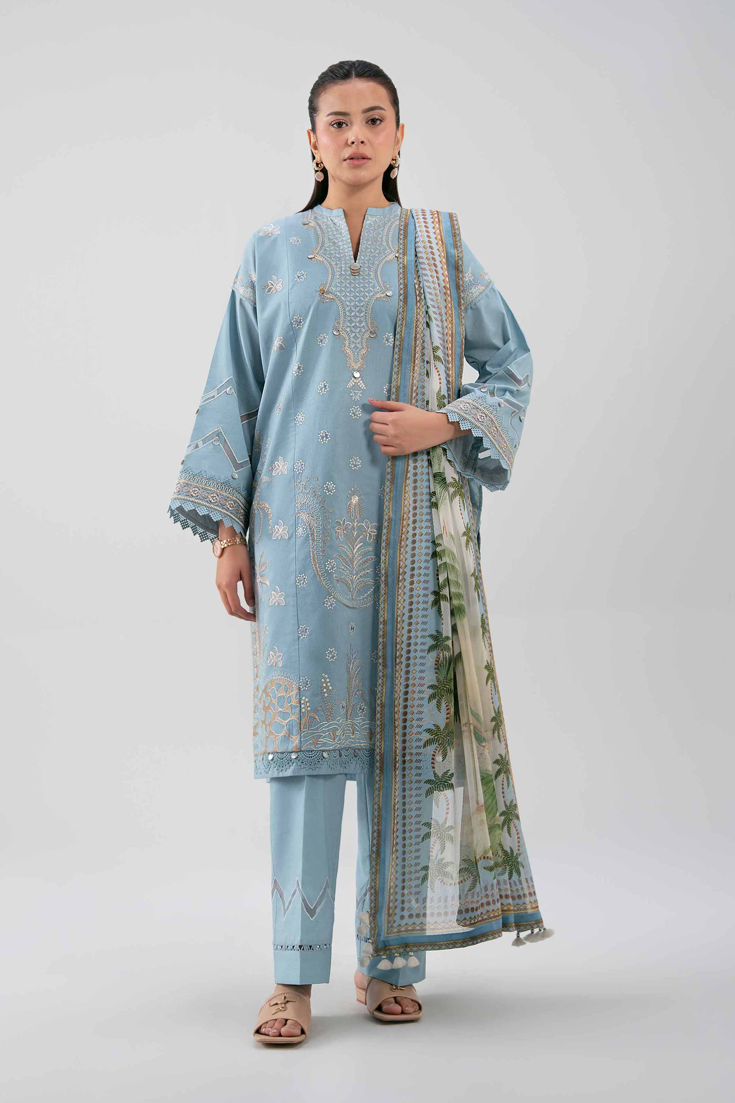 3 Piece - Digital Printed Embroidered Suit - 42601223