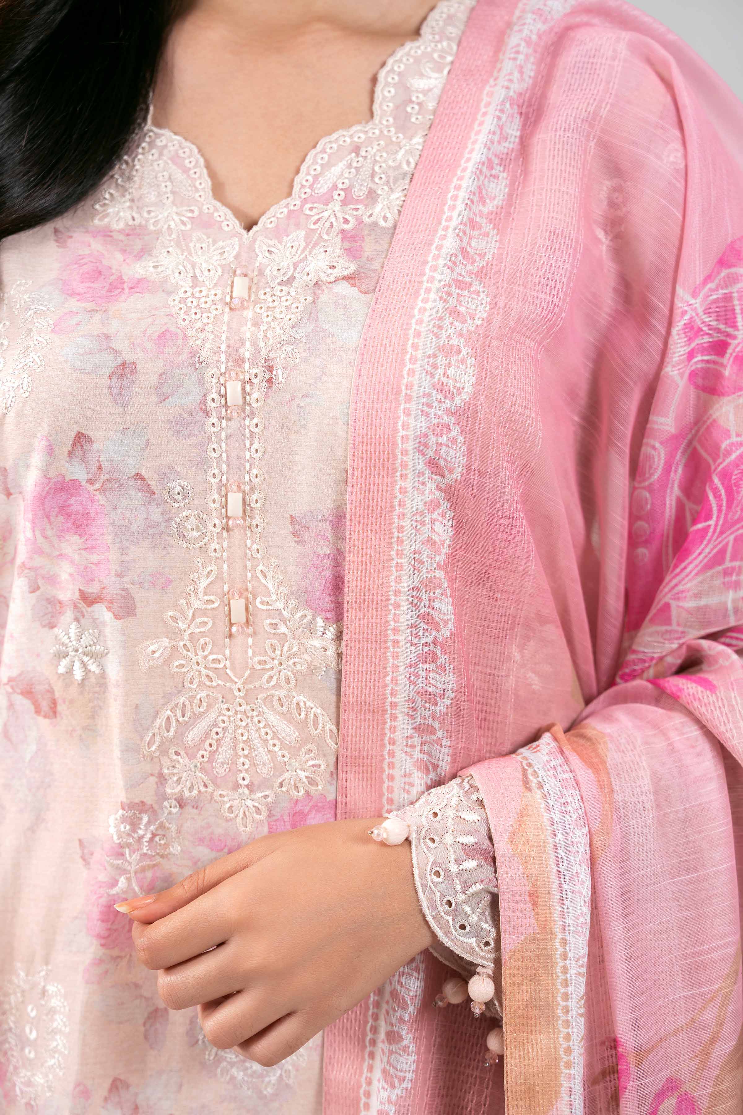 3 Piece - Digital Printed Embroidered Suit - 42601237 Pink Chicken Kari 3PC Embroidered