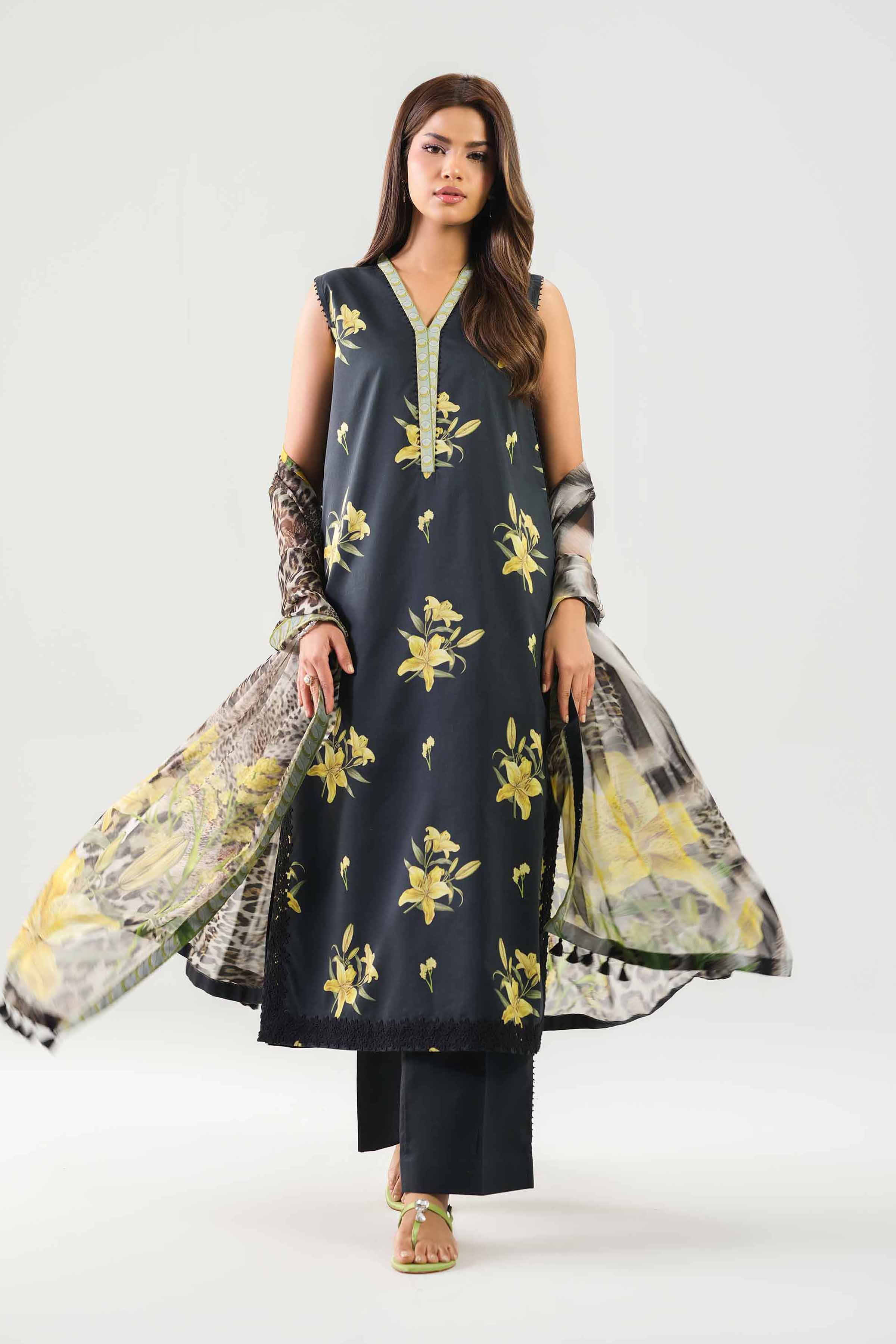 3 Piece - Printed Suit - 42601241 NishatUAE Black Lawn 3PC Printed Unstitched