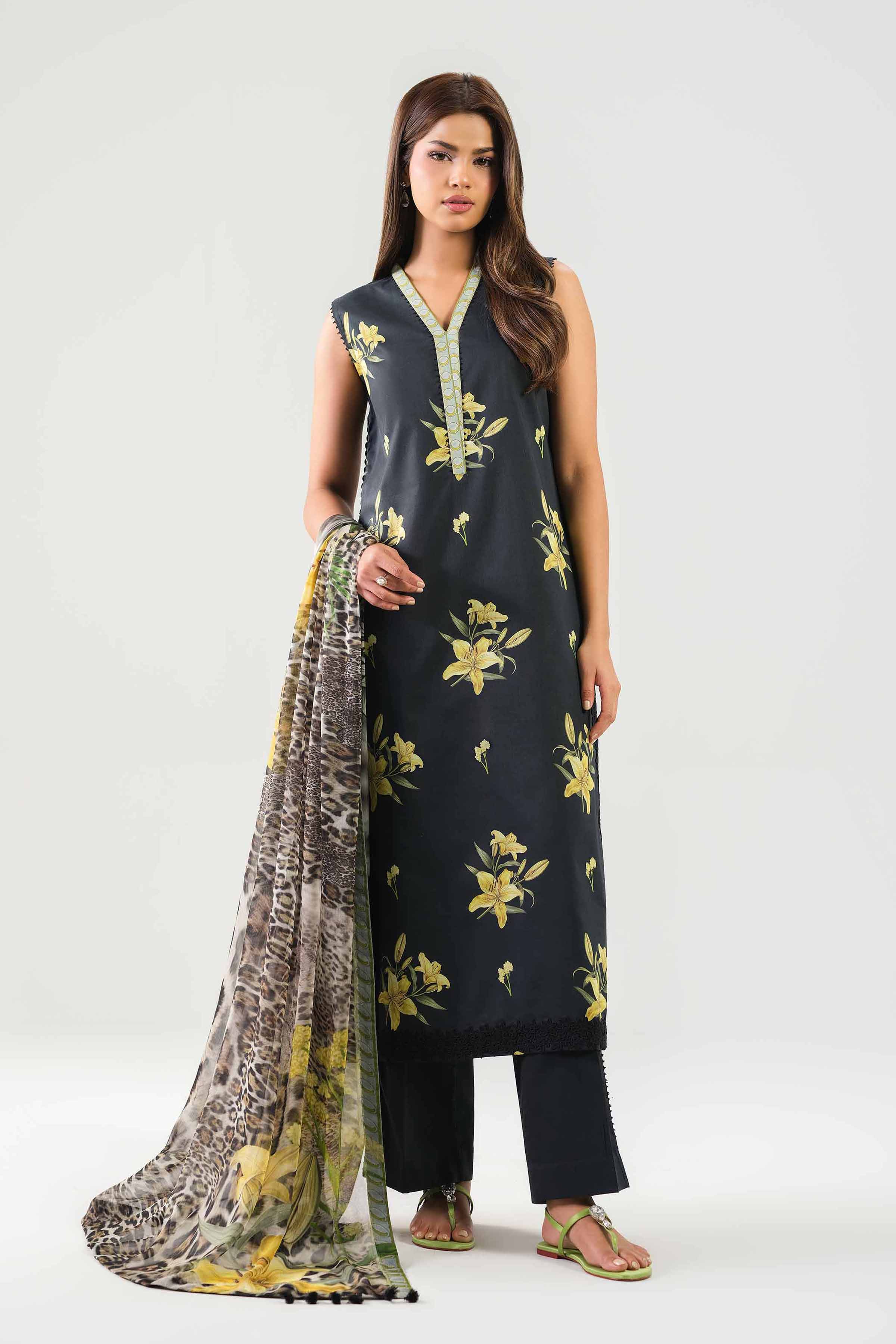 3 Piece - Printed Suit - 42601241 NishatUAE Black Lawn 3PC Printed Unstitched