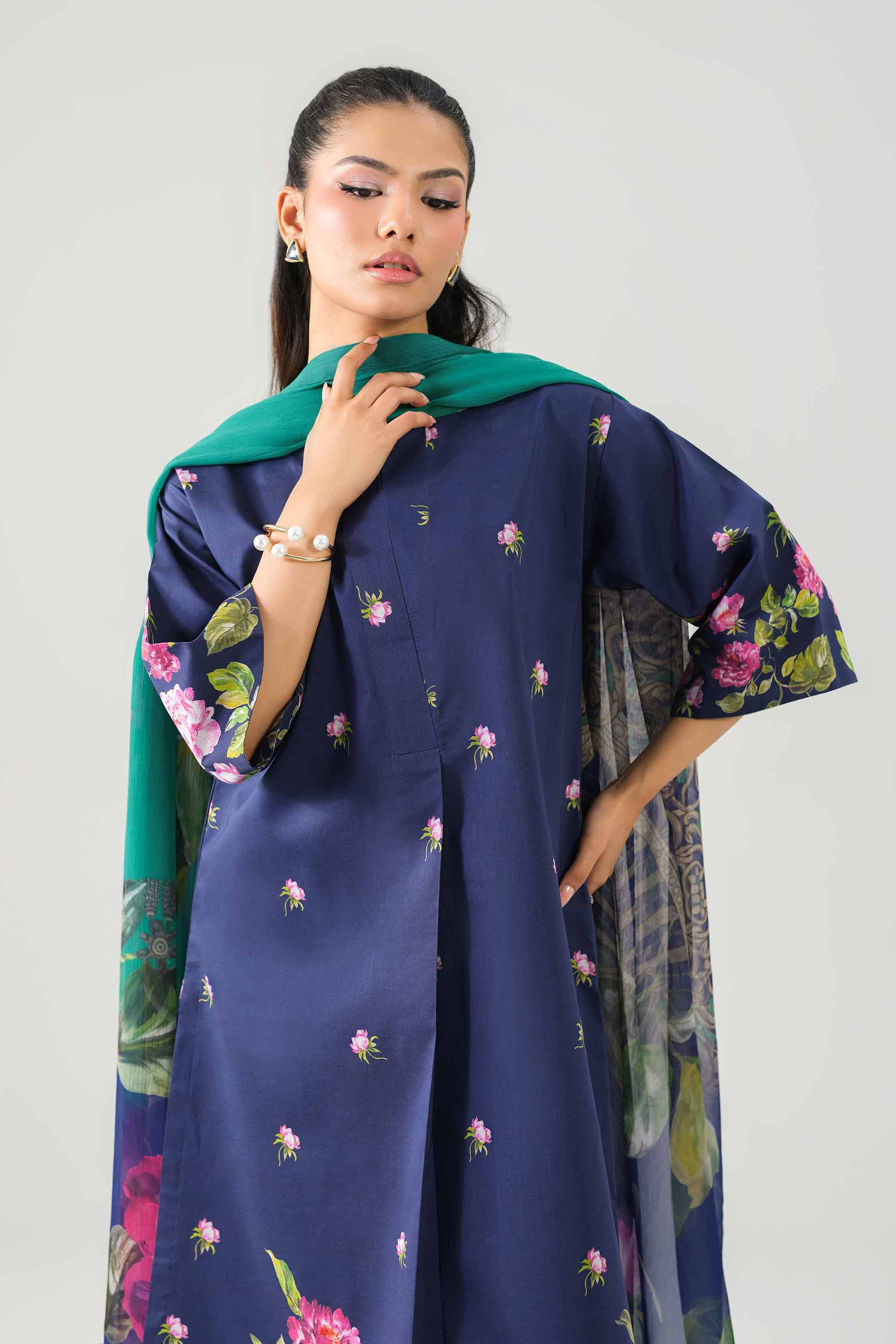 3 Piece - Printed Suit - 42601243 NishatUAE Blue Lawn 3PC Printed Unstitched