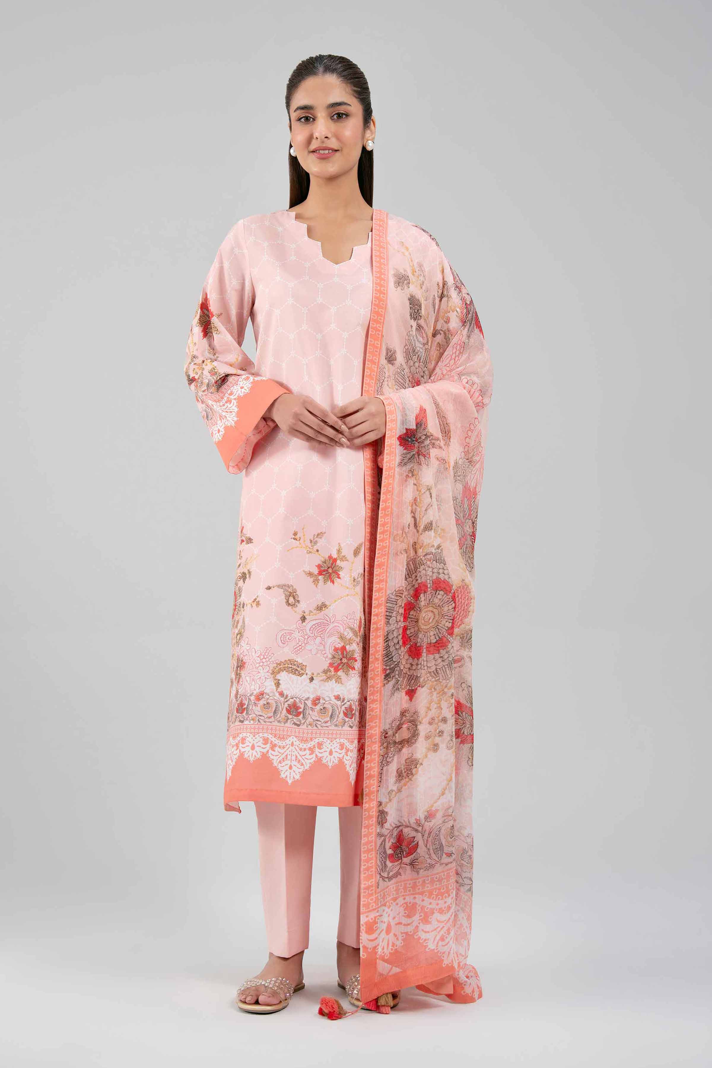 3 Piece - Printed Suit - 42601245 NishatUAE Pink Lawn 3PC Printed Unstitched