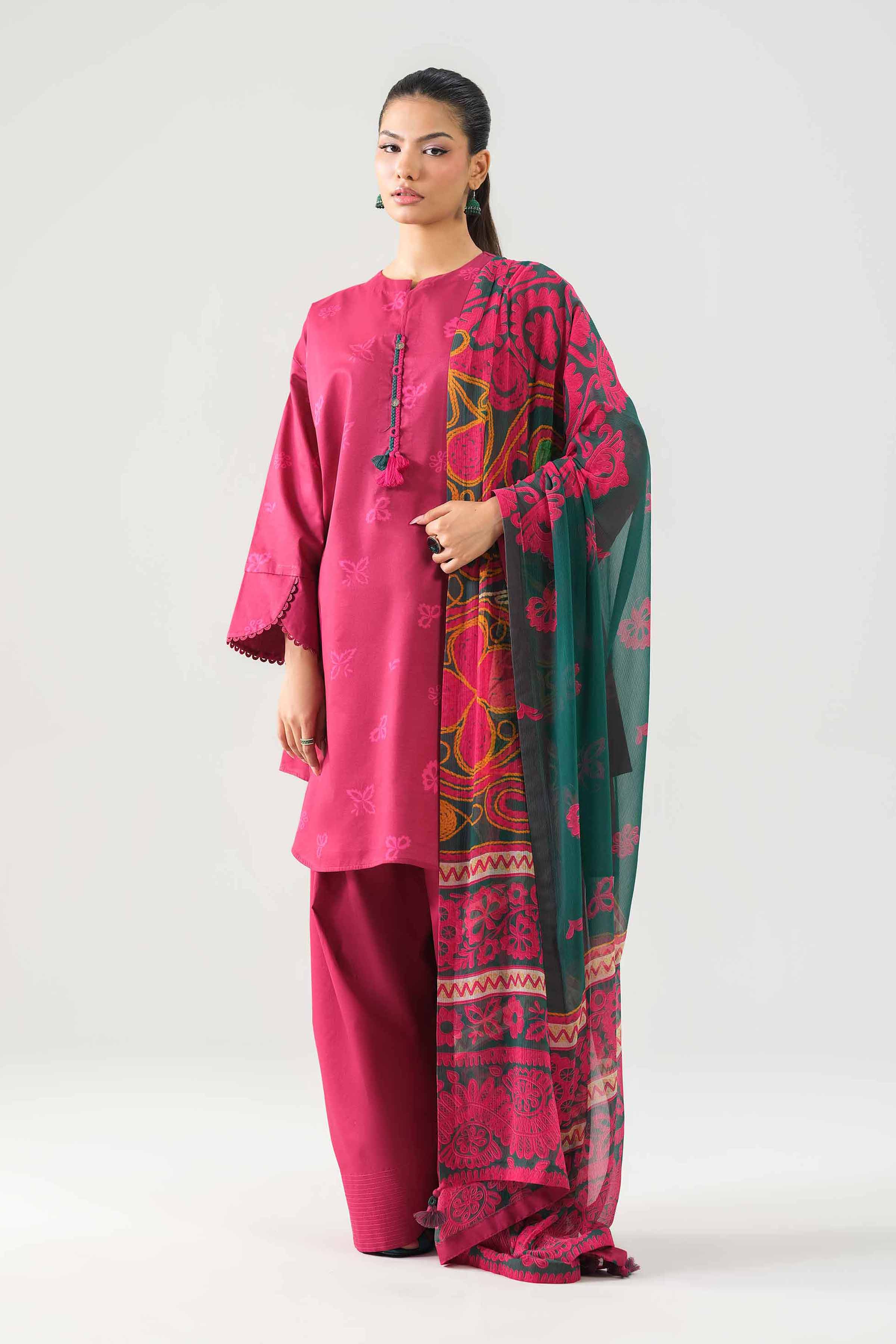 3 Piece - Printed Suit - 42601246 NishatUAE Maroon Lawn 3PC Printed Unstitched