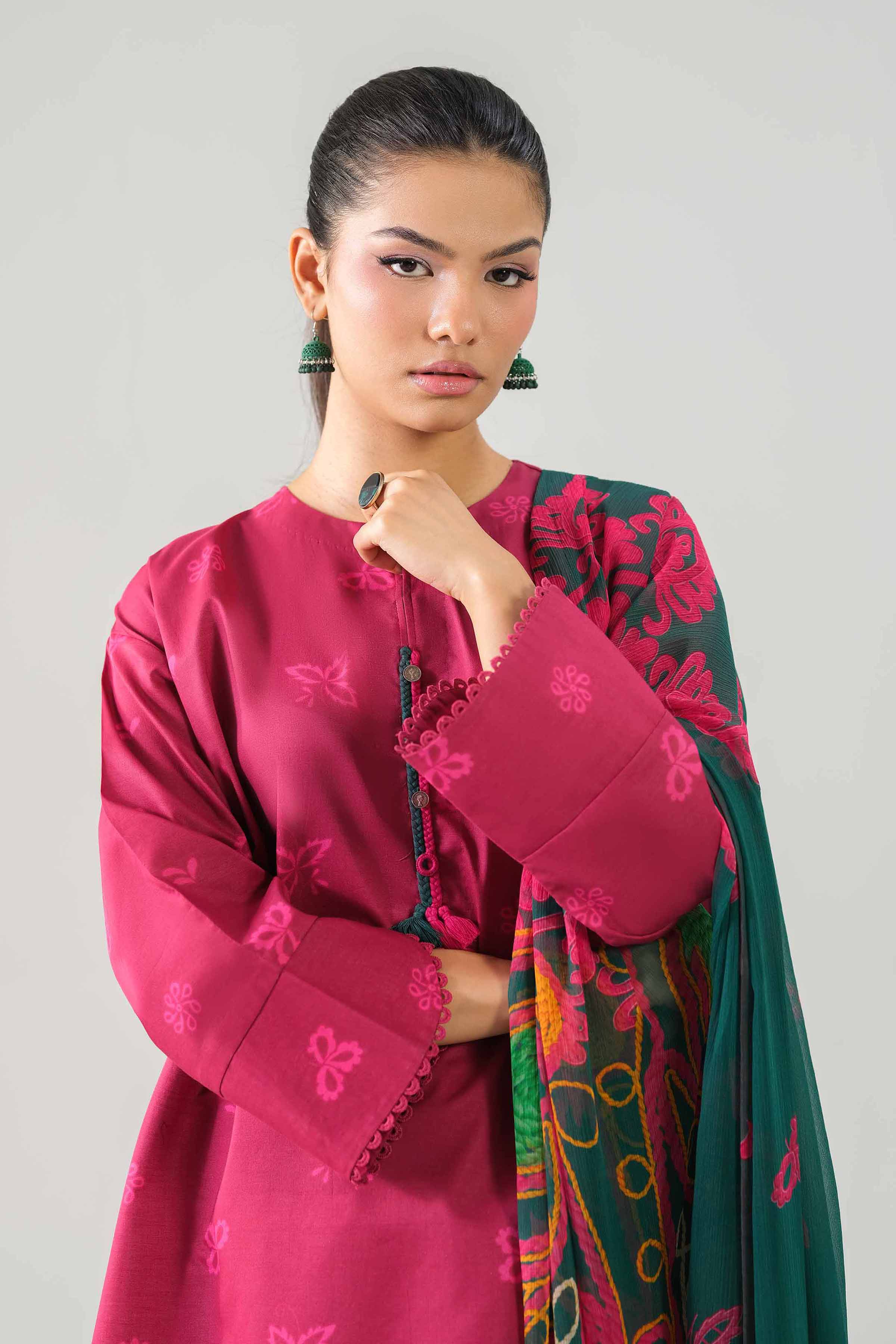 3 Piece - Printed Suit - 42601246 NishatUAE Maroon Lawn 3PC Printed Unstitched