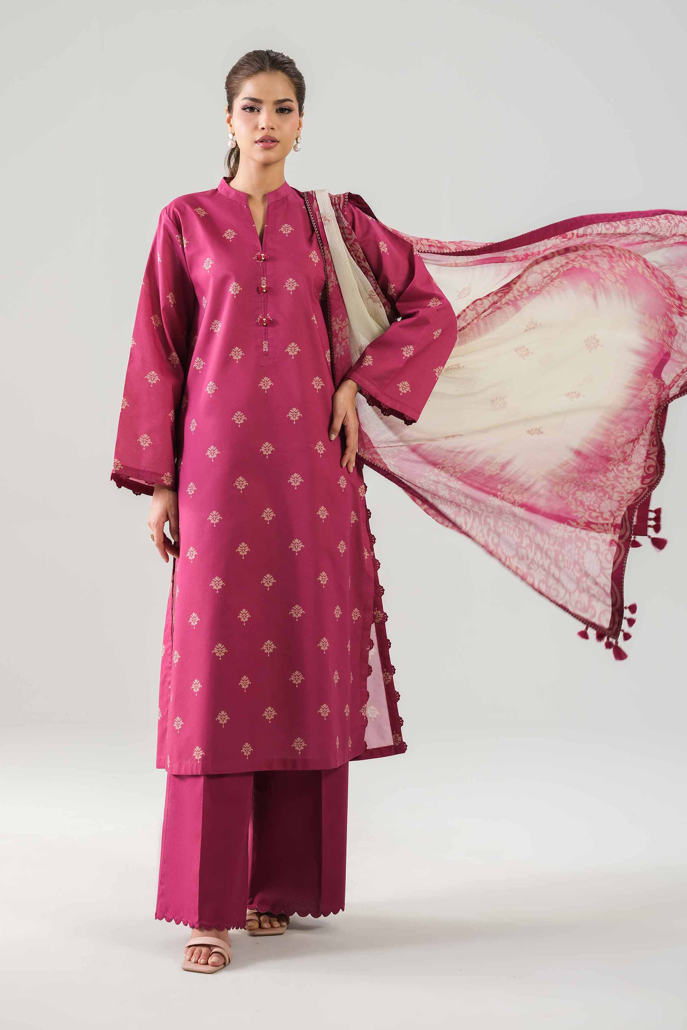 3 Piece - Printed Suit - 42601247 NishatUAE Maroon Lawn 3PC Printed Unstitched