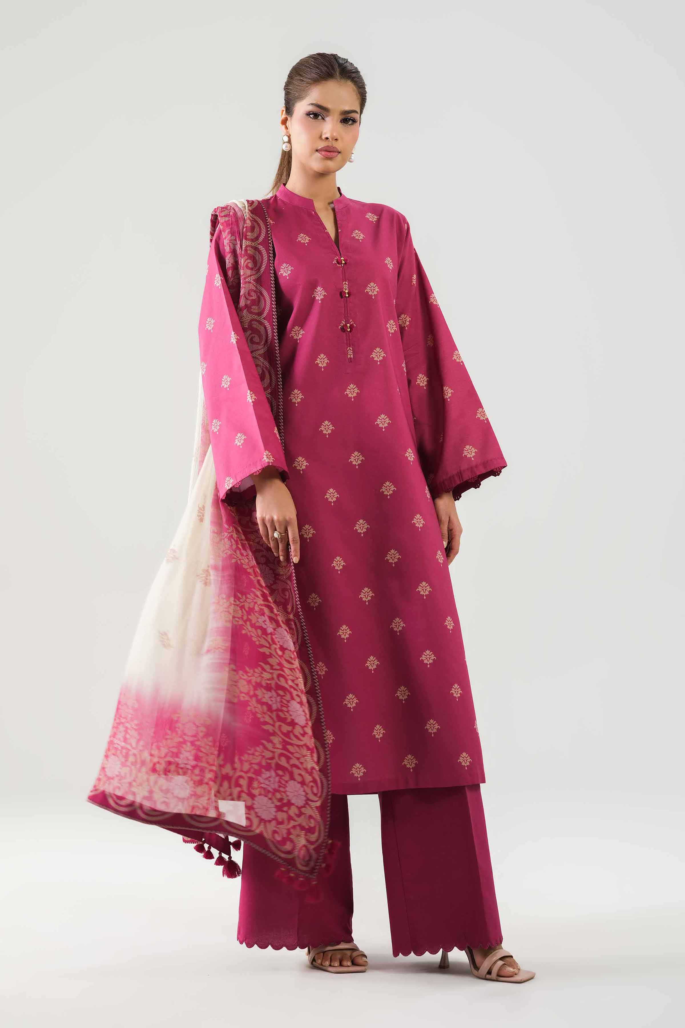 3 Piece - Printed Suit - 42601247 NishatUAE Maroon Lawn 3PC Printed Unstitched