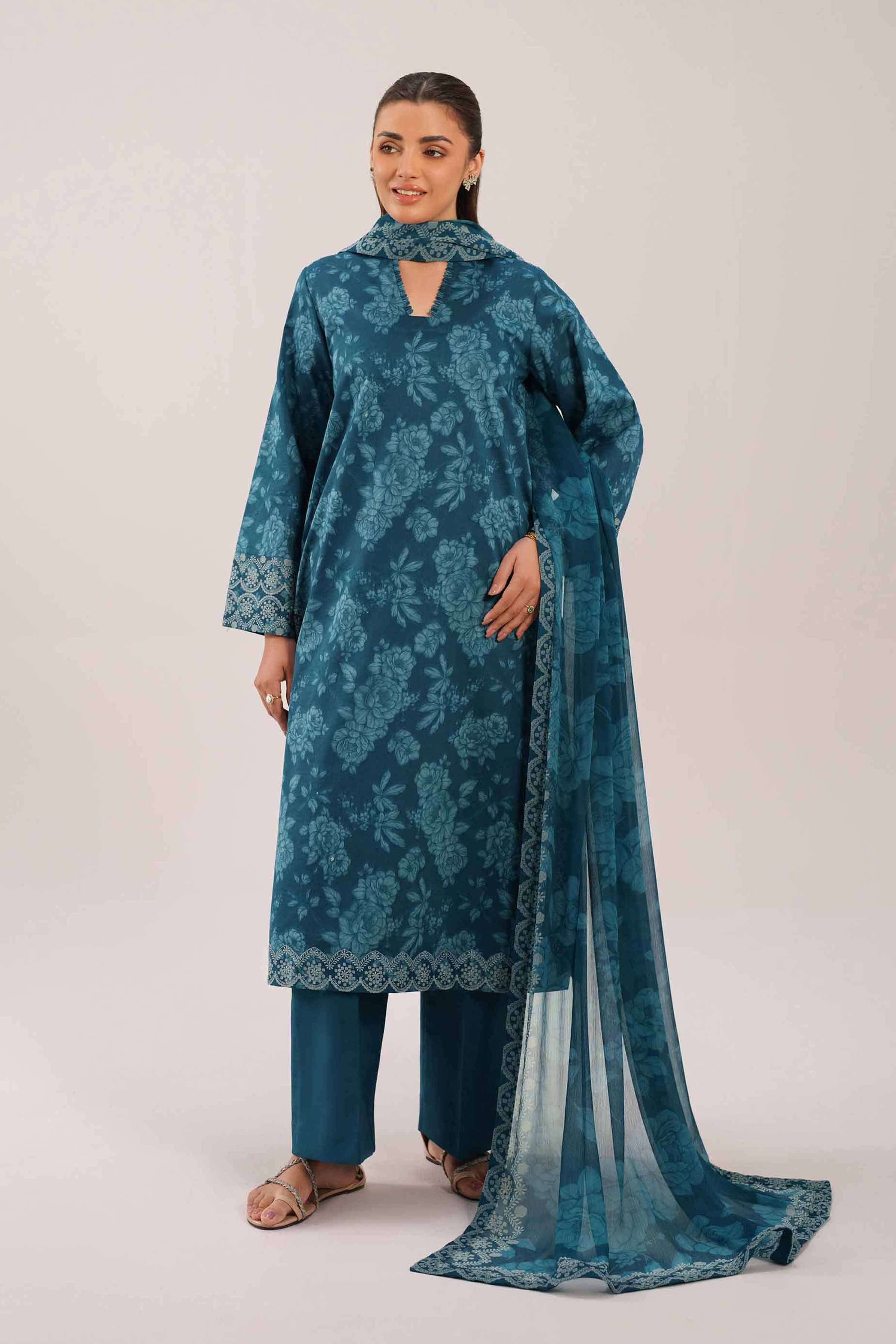 3 Piece - Printed Suit - 42601250 NishatUAE Green Lawn 3PC Printed Unstitched
