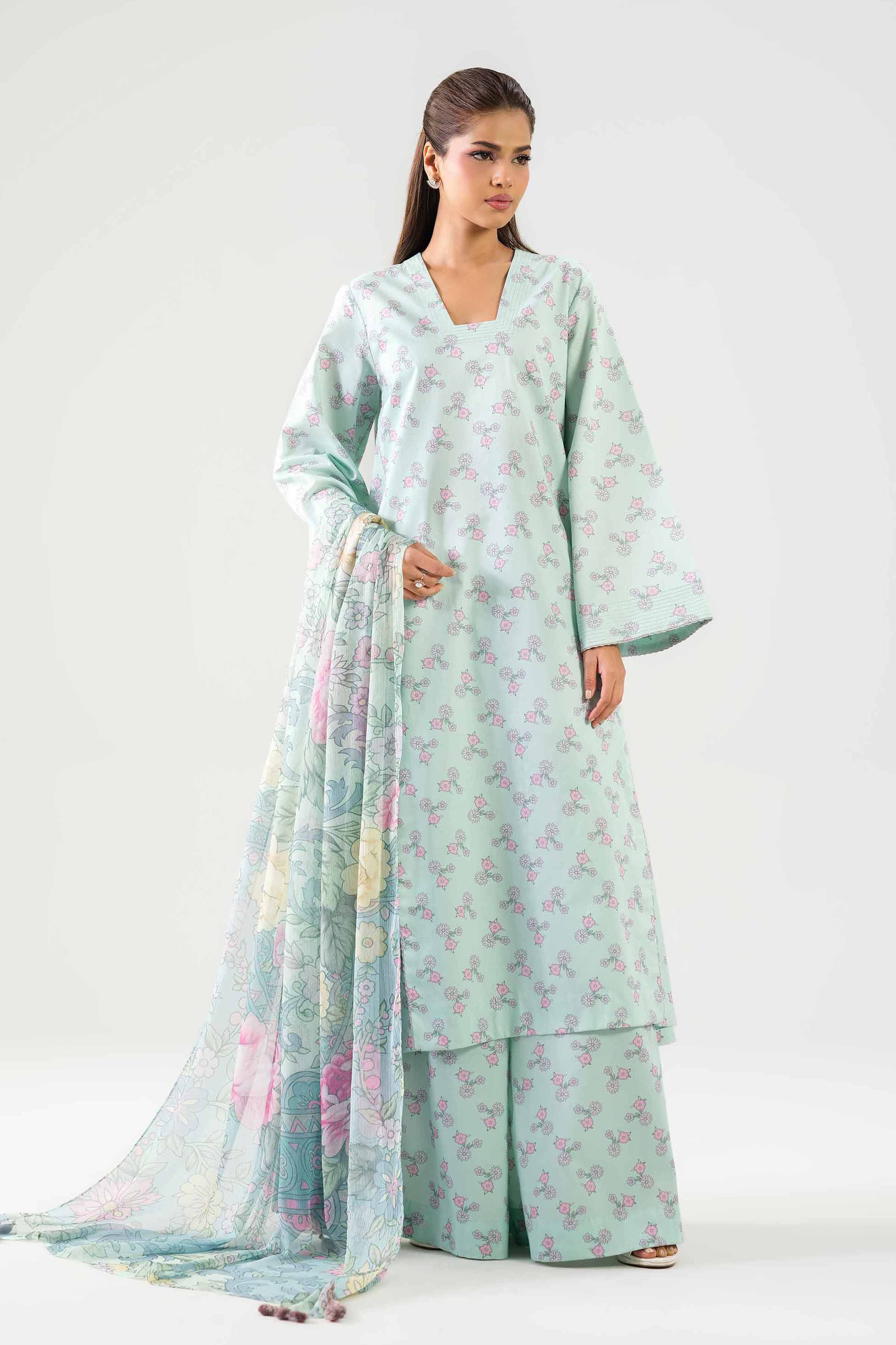 3 Piece - Printed Suit - 42601251 NishatUAE Green Lawn 3PC Printed Unstitched