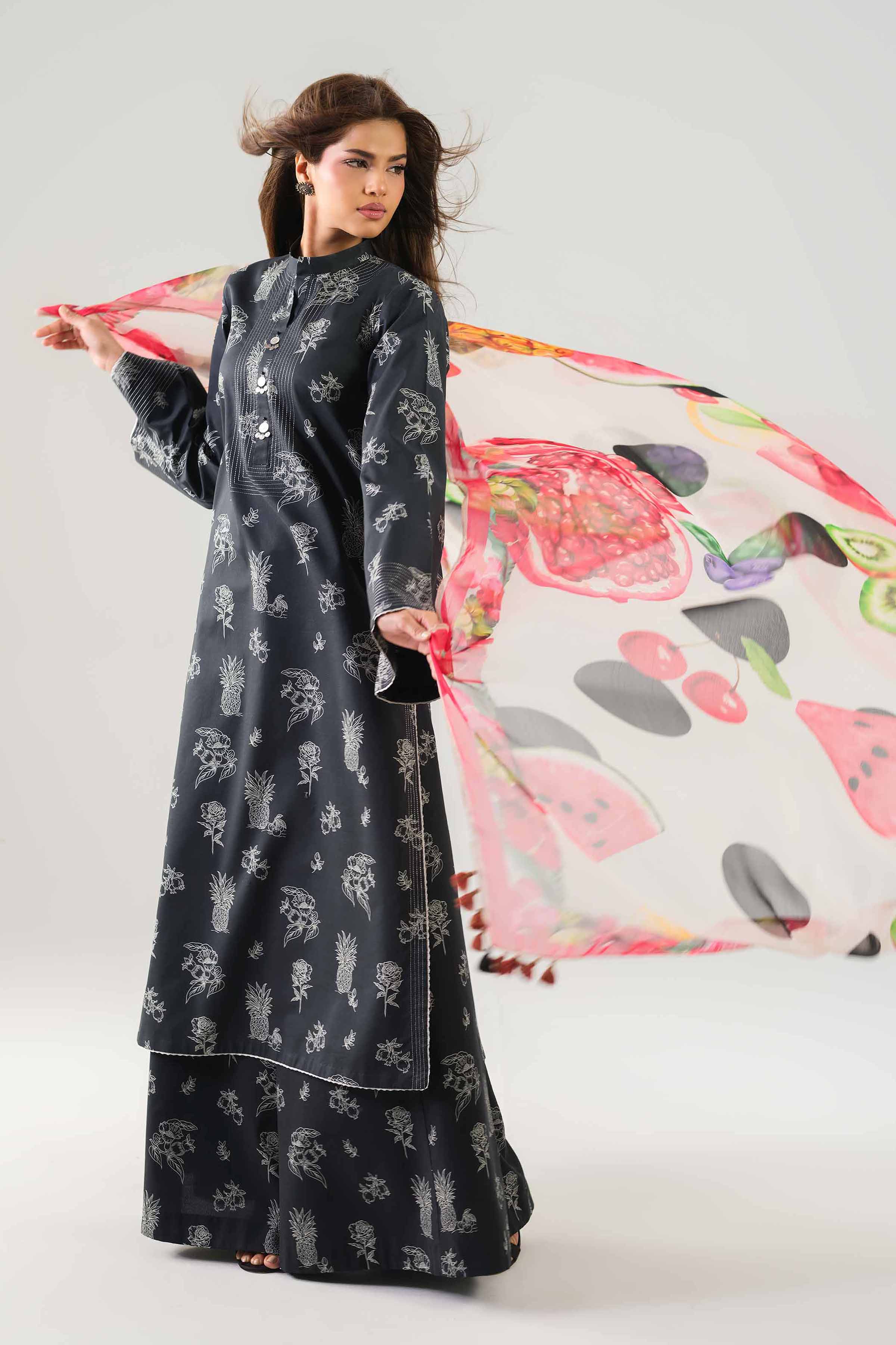 3 Piece - Printed Suit - 42601252 NishatUAE Black Lawn 3PC Printed Unstitched