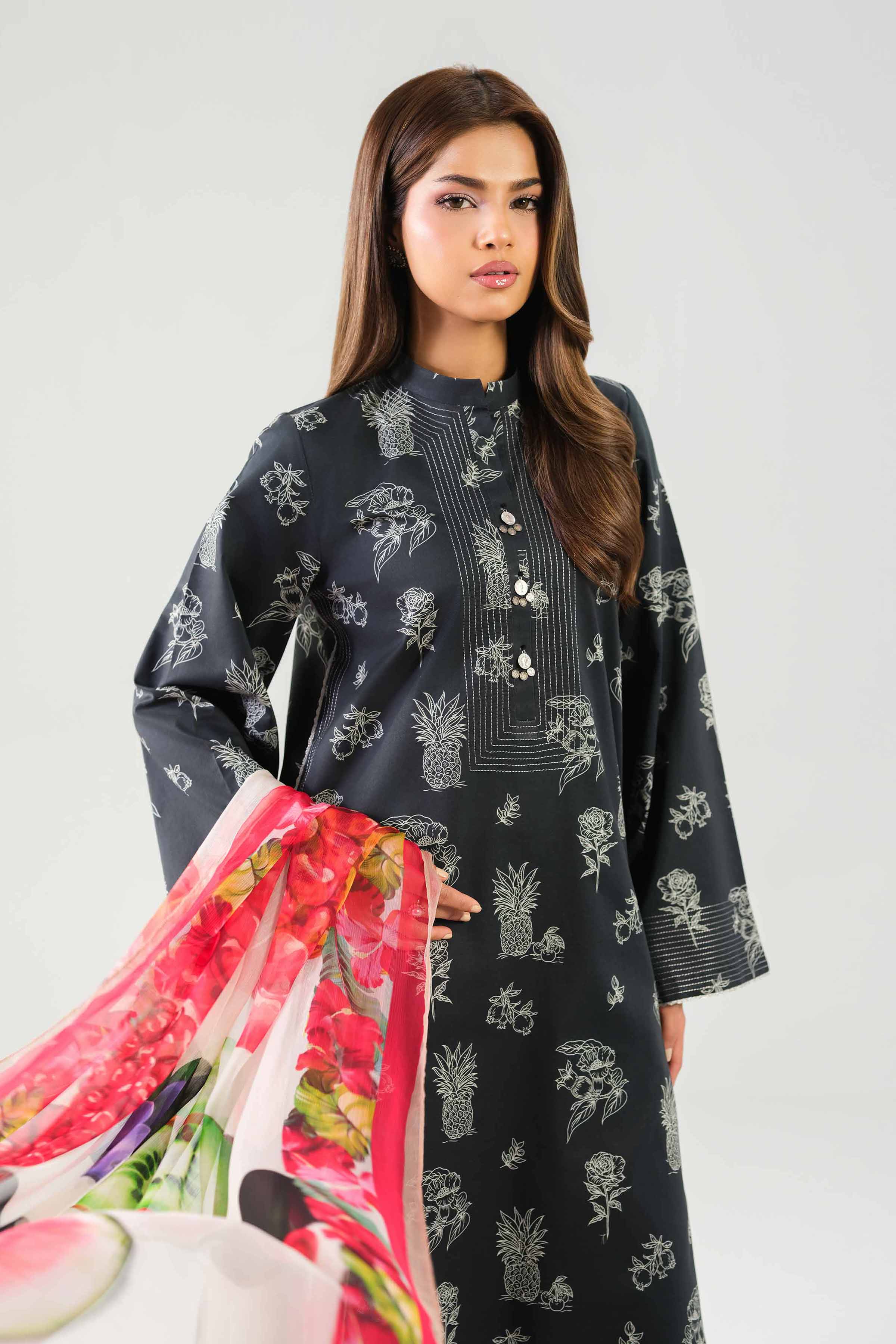3 Piece - Printed Suit - 42601252 NishatUAE Black Lawn 3PC Printed Unstitched