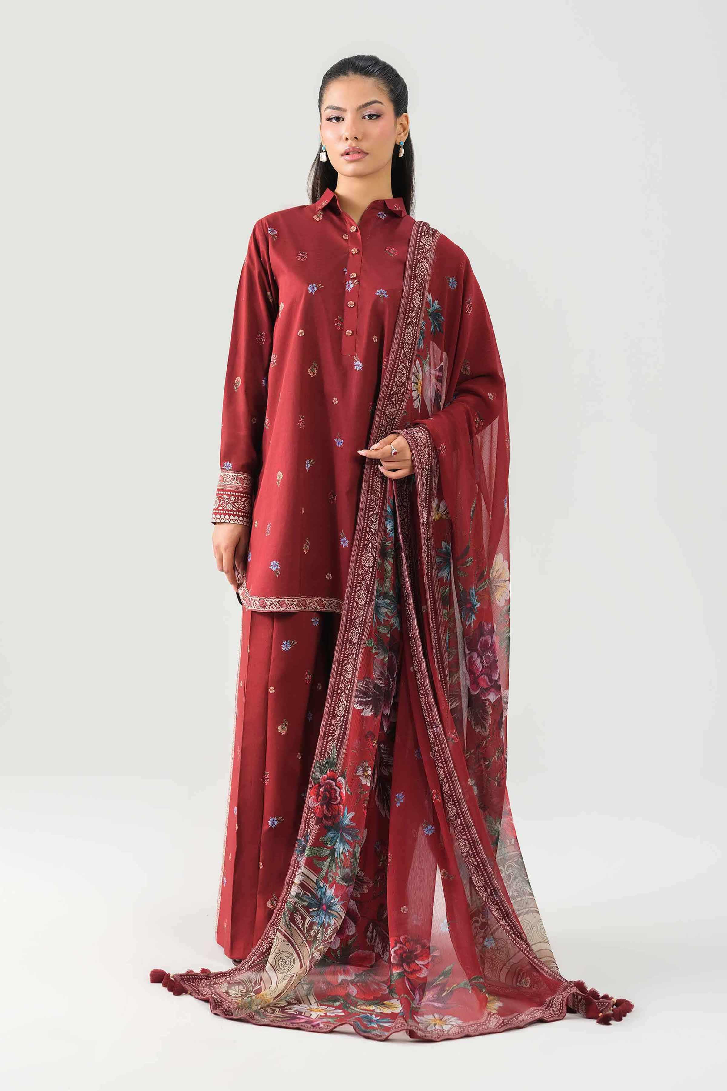 3 Piece - Printed Suit - 42601257 NishatUAE Brown Lawn 3PC Printed Unstitched