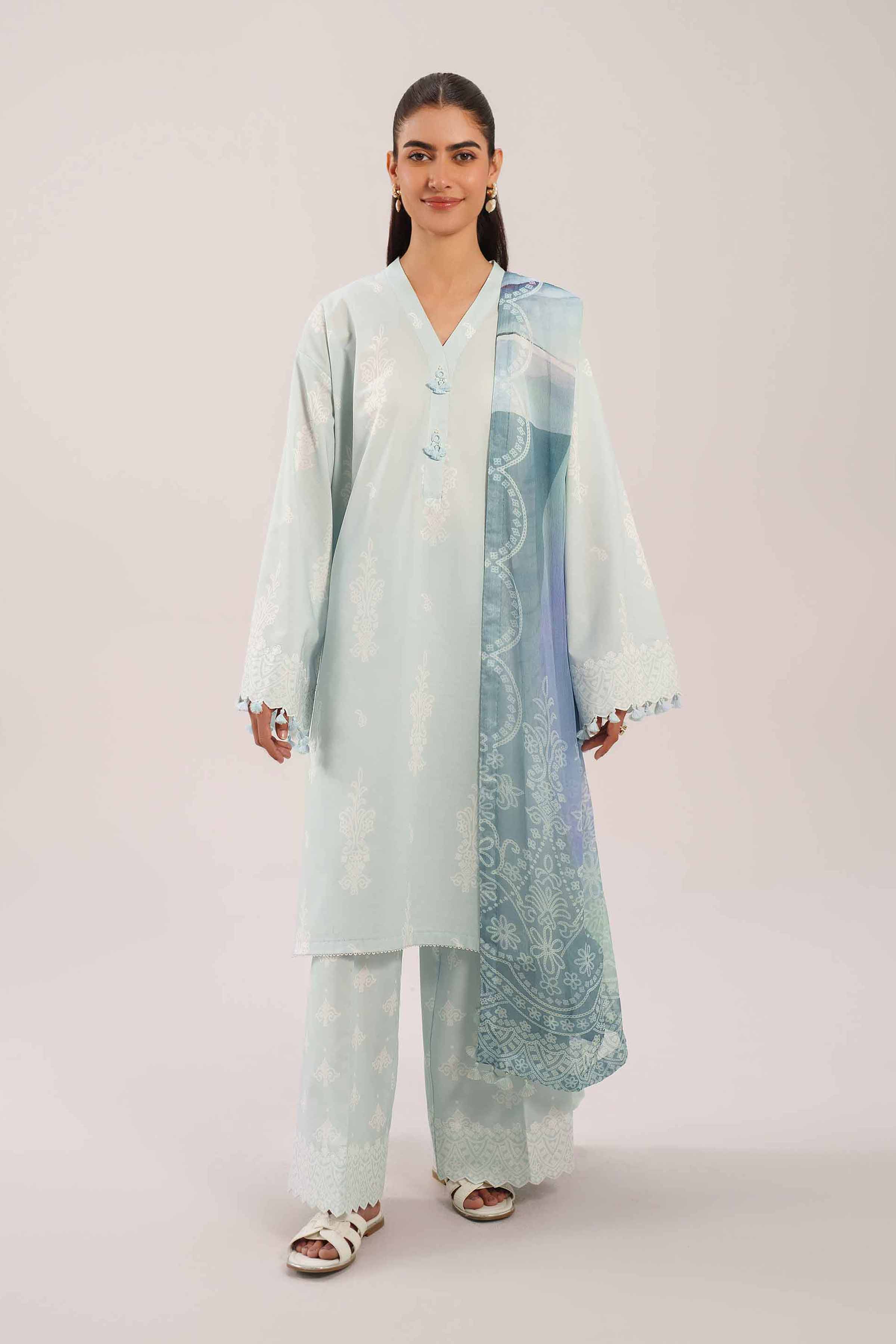3 Piece - Printed Suit - 42601258 NishatUAE Blue Lawn 3PC Printed Unstitched