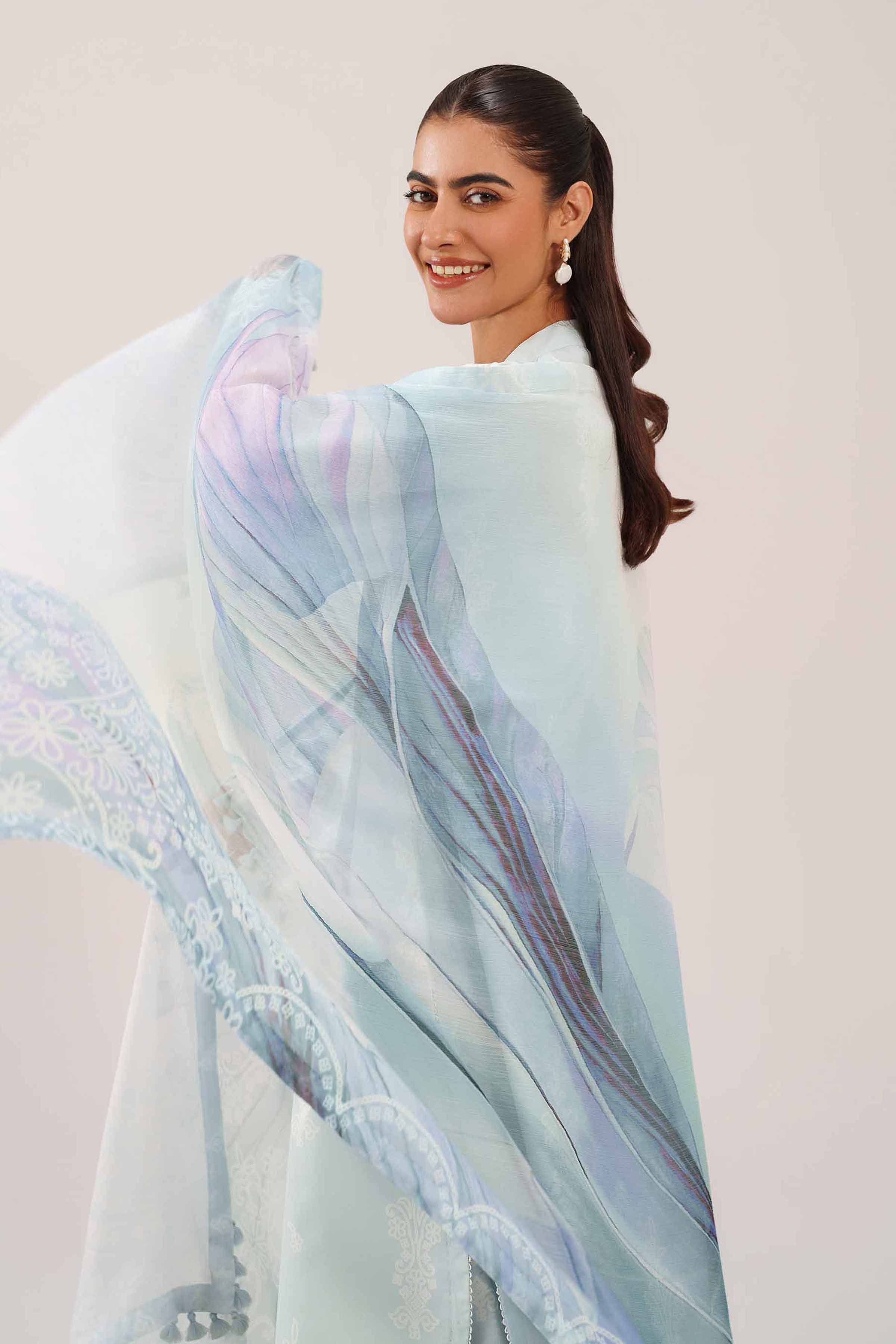 3 Piece - Printed Suit - 42601258 NishatUAE Blue Lawn 3PC Printed Unstitched