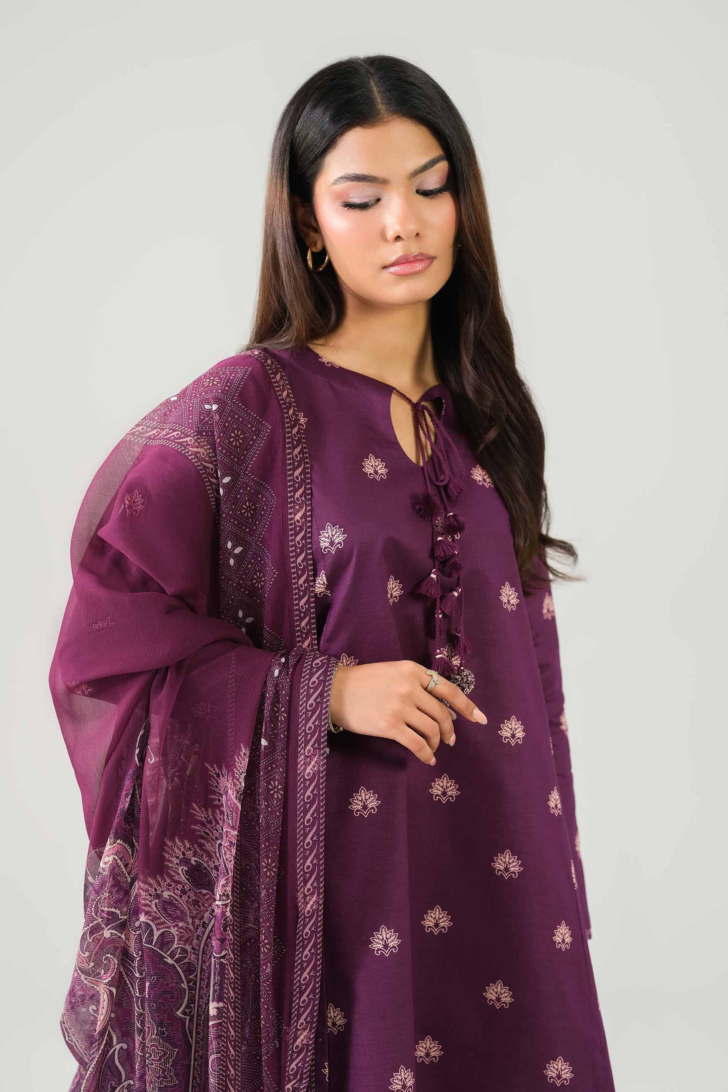 3 Piece - Printed Suit - 42601260 NishatUAE Purple Lawn 3PC Printed Unstitched