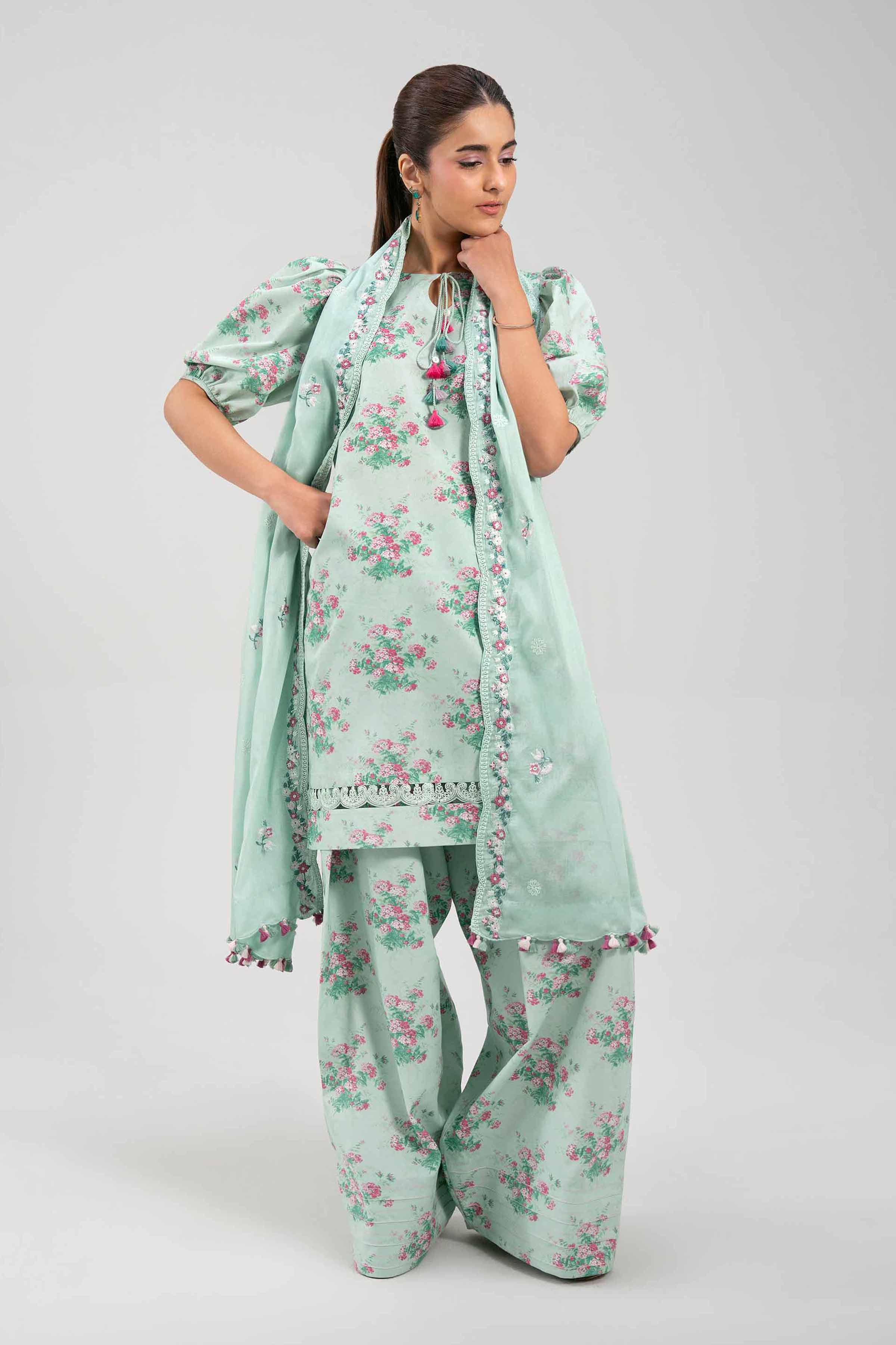 3 Piece - Embroidered Suit - 42601262 NishatUAE Green Lawn 3PC Embroidered Unstitched