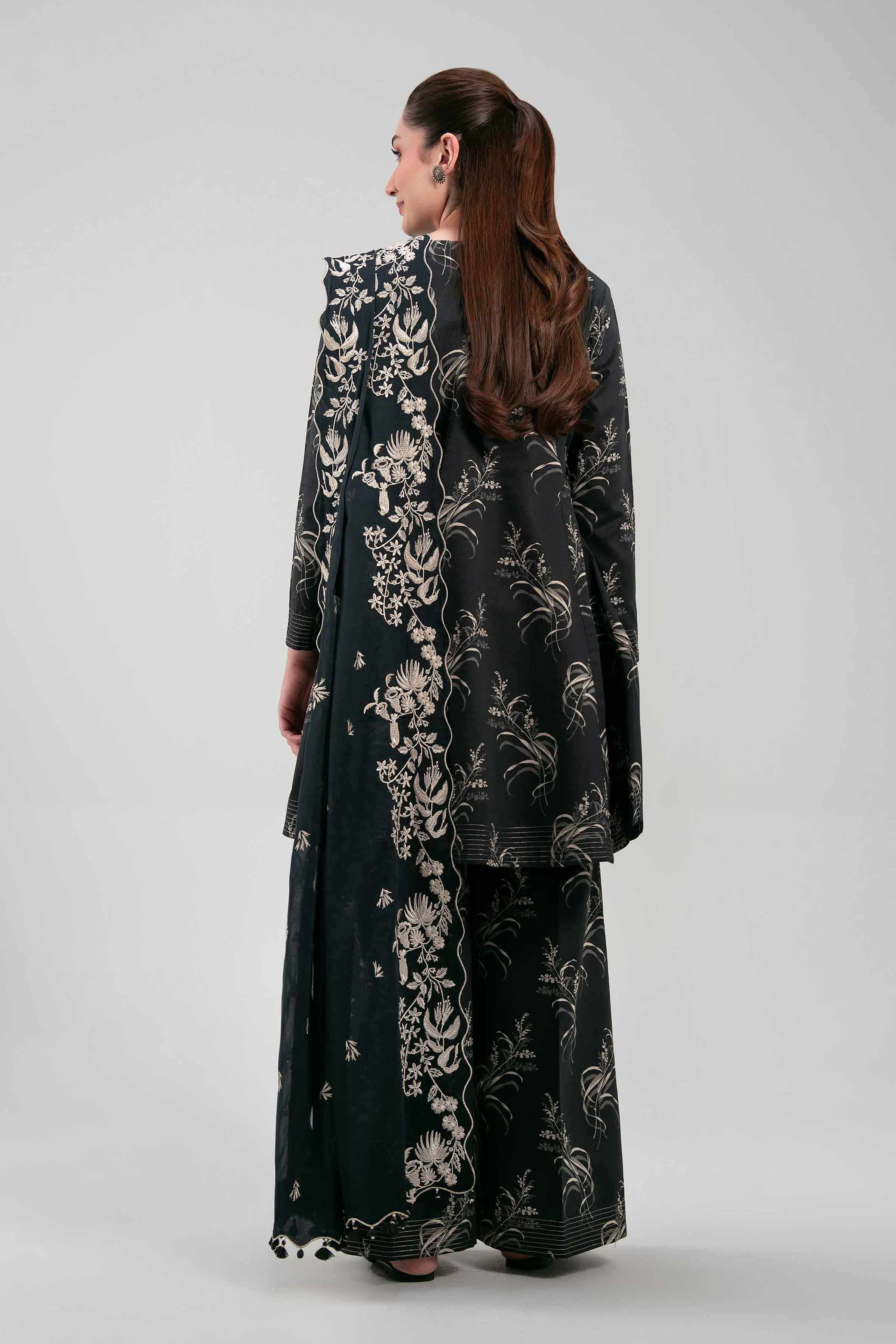 3 Piece - Embroidered Suit - 42601267 NishatUAE Black Lawn 3PC Embroidered Unstitched