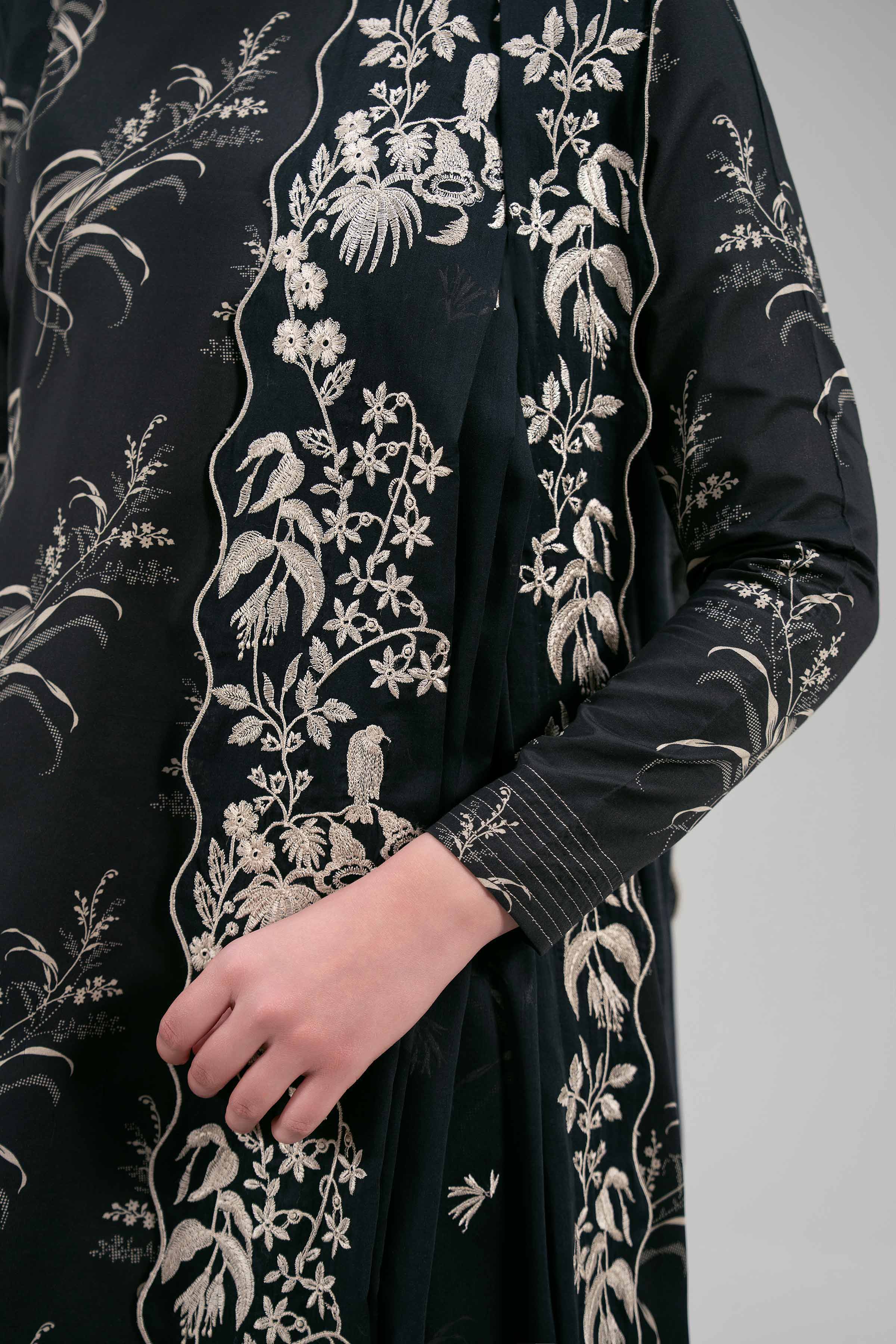 3 Piece - Embroidered Suit - 42601267 NishatUAE Black Lawn 3PC Embroidered Unstitched