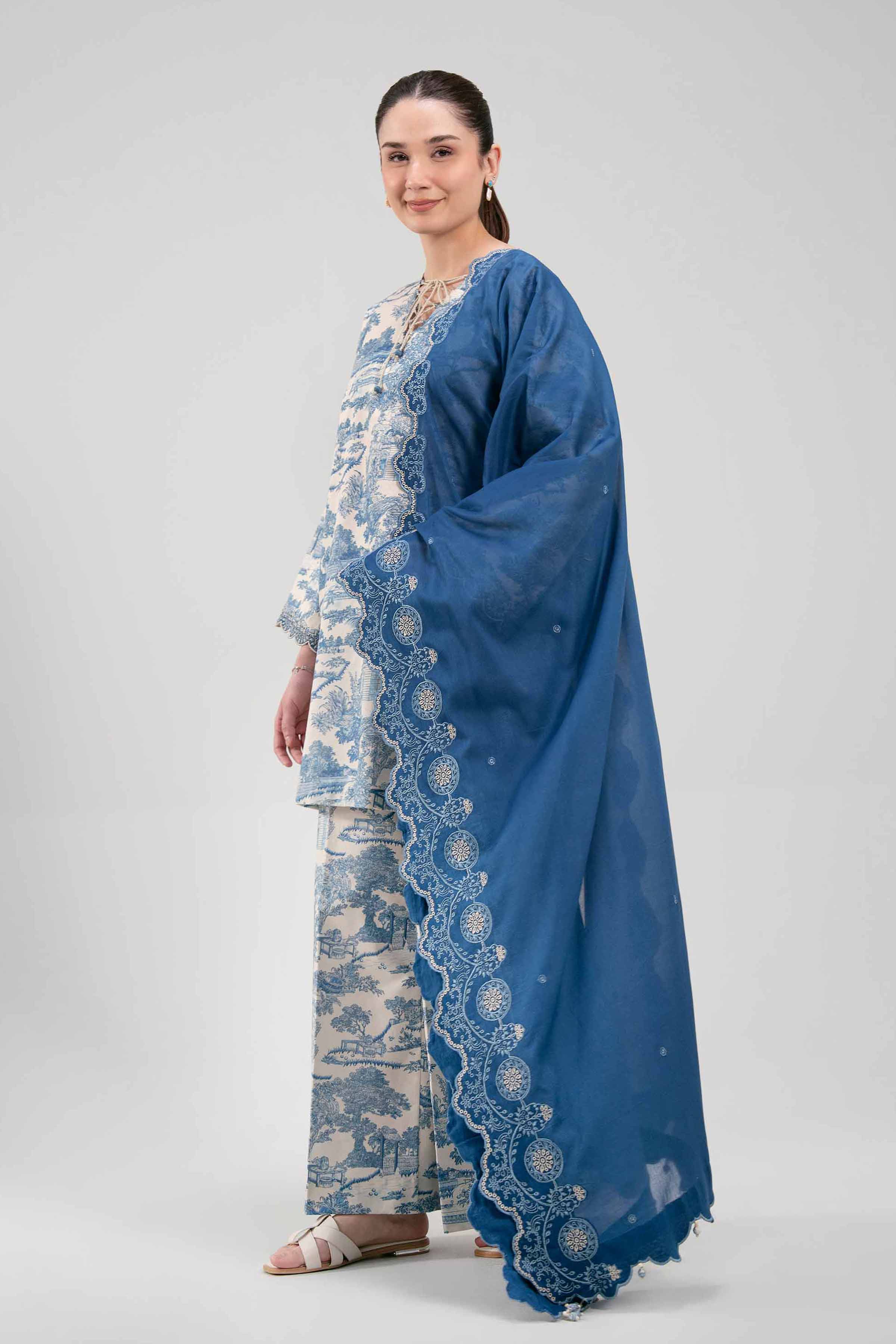 3 Piece - Embroidered Suit - 42601268 NishatUAE Blue Lawn 3PC Embroidered Unstitched