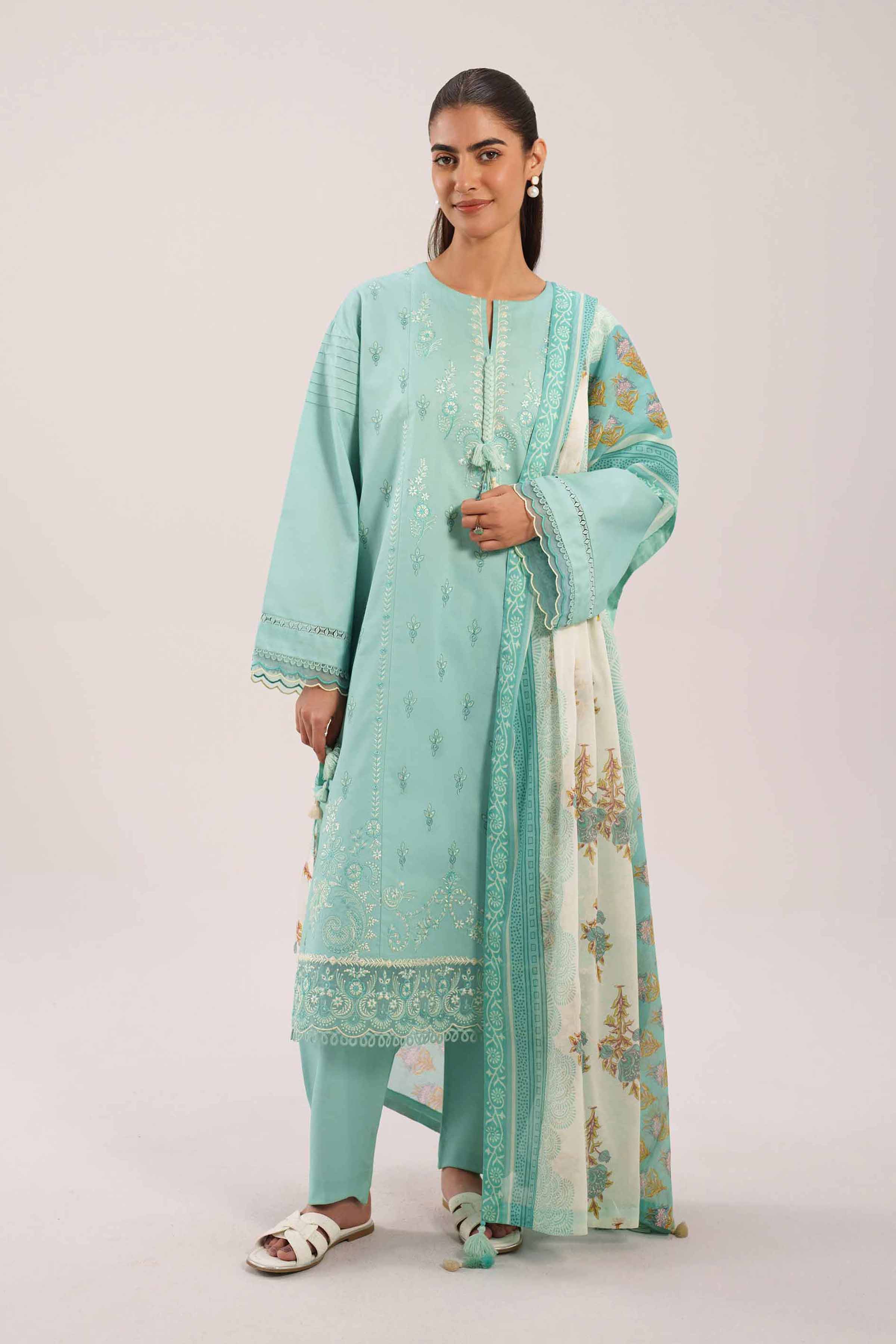 3 Piece - Printed Embroidered Suit - 42601277