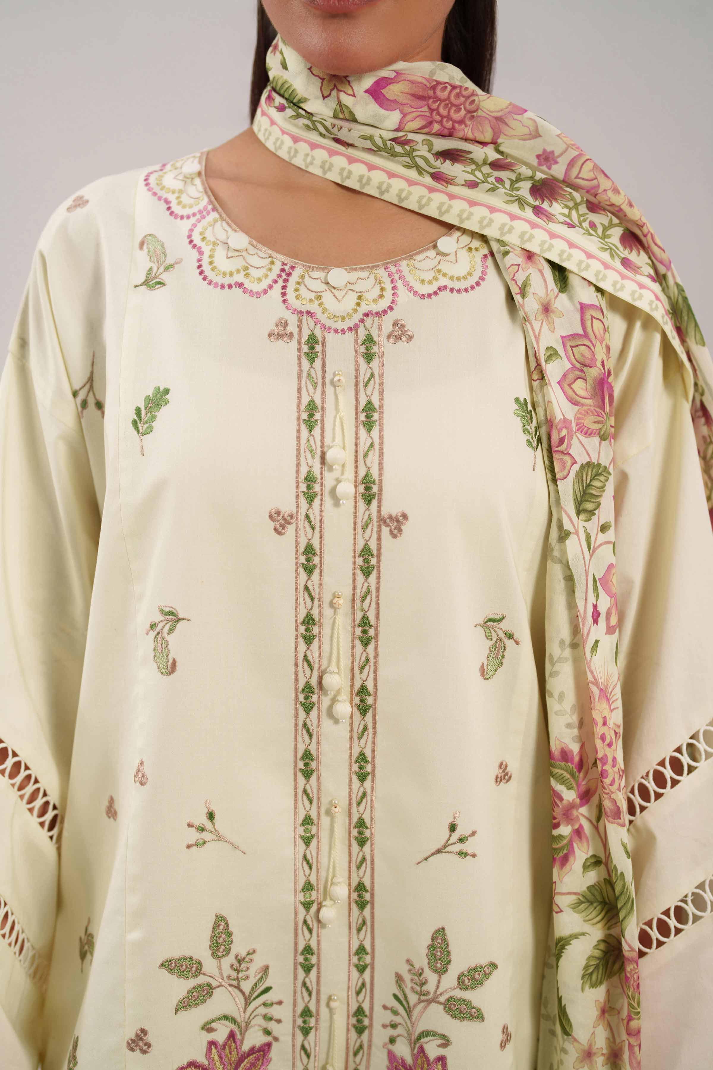 3 Piece - Printed Embroidered Suit - 42601278