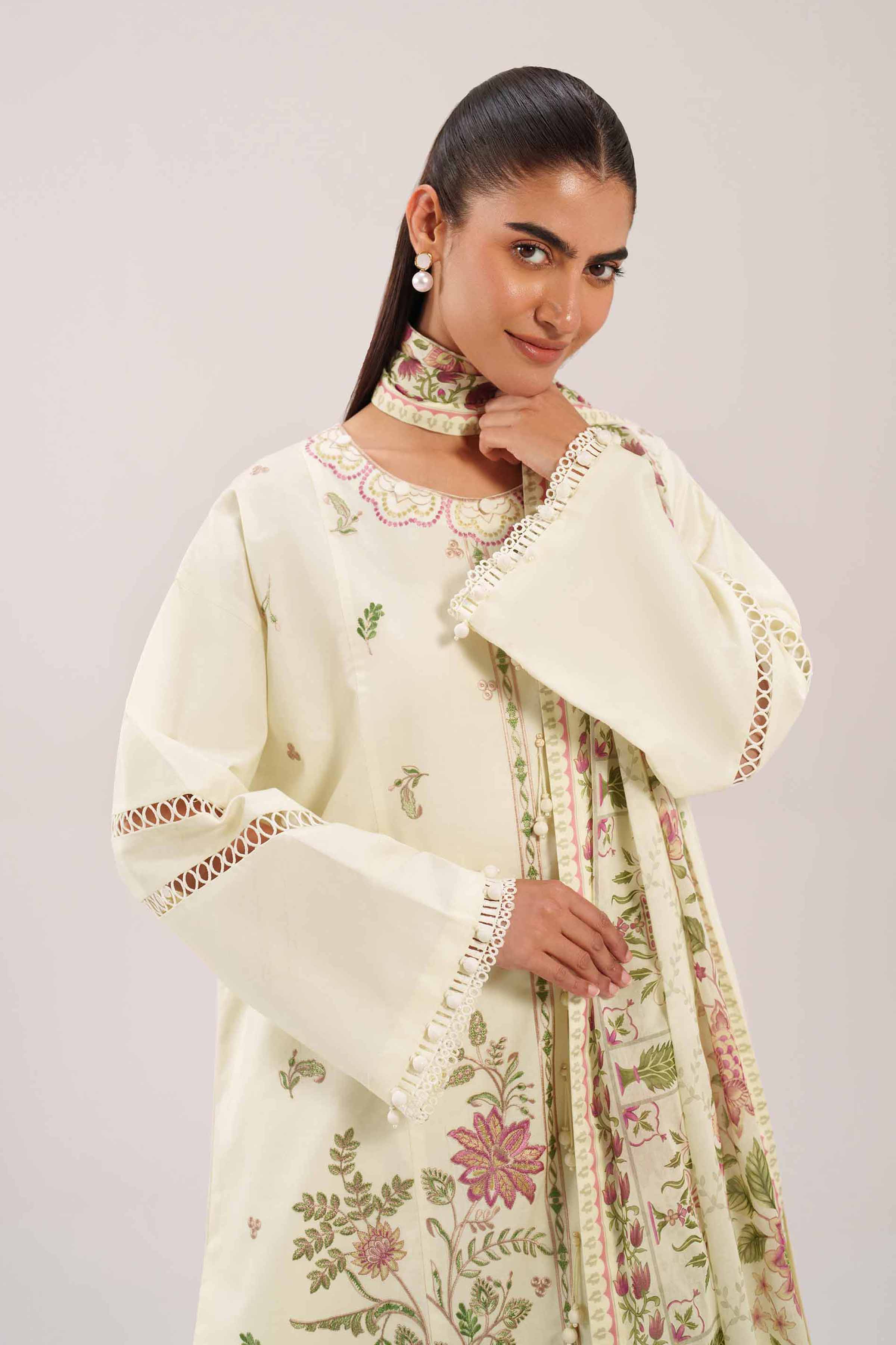 3 Piece - Printed Embroidered Suit - 42601278
