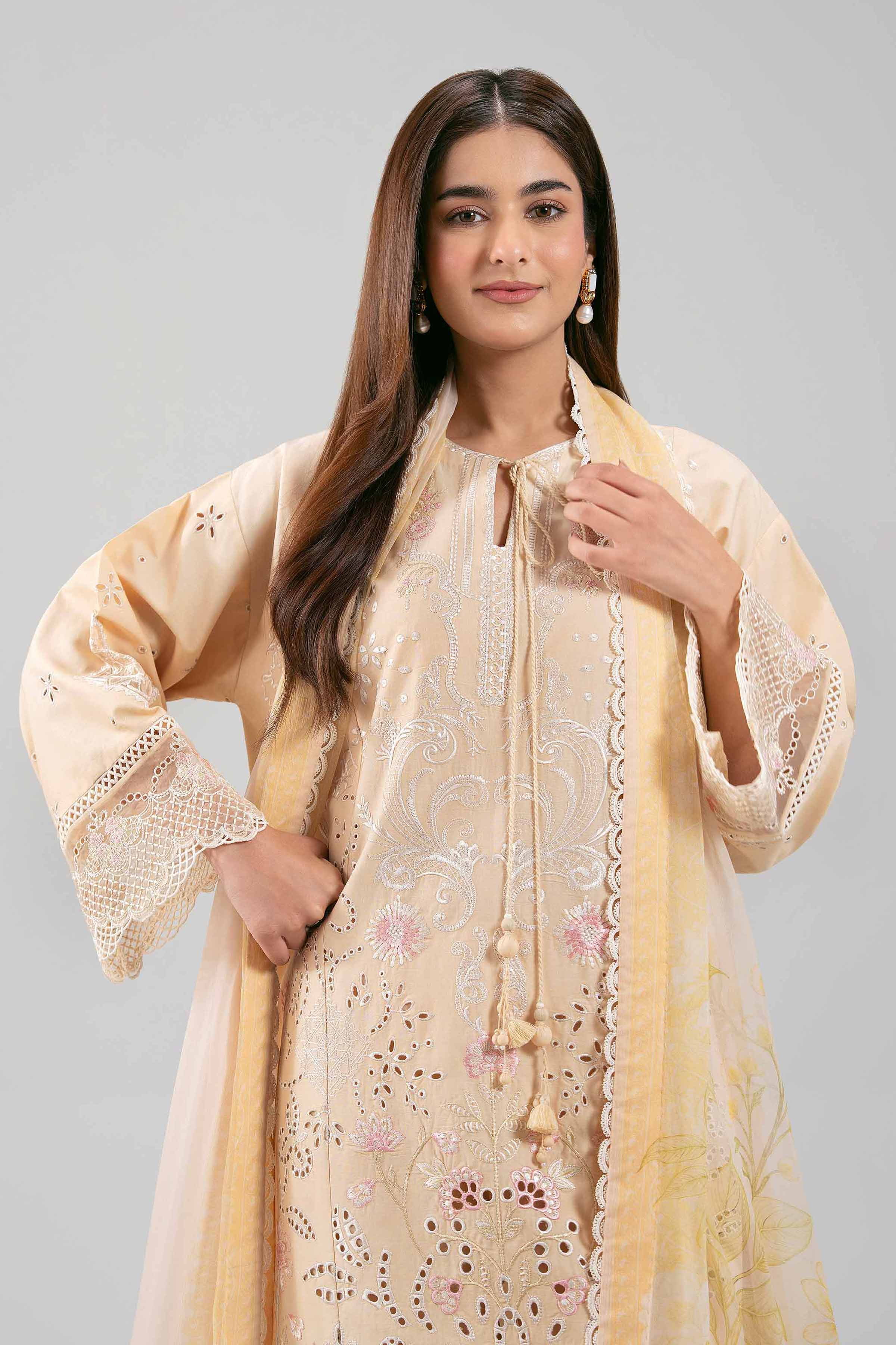 3 Piece - Digital Printed Embroidered Suit - 42601283 Yellow Lawn 3PC Embroidered