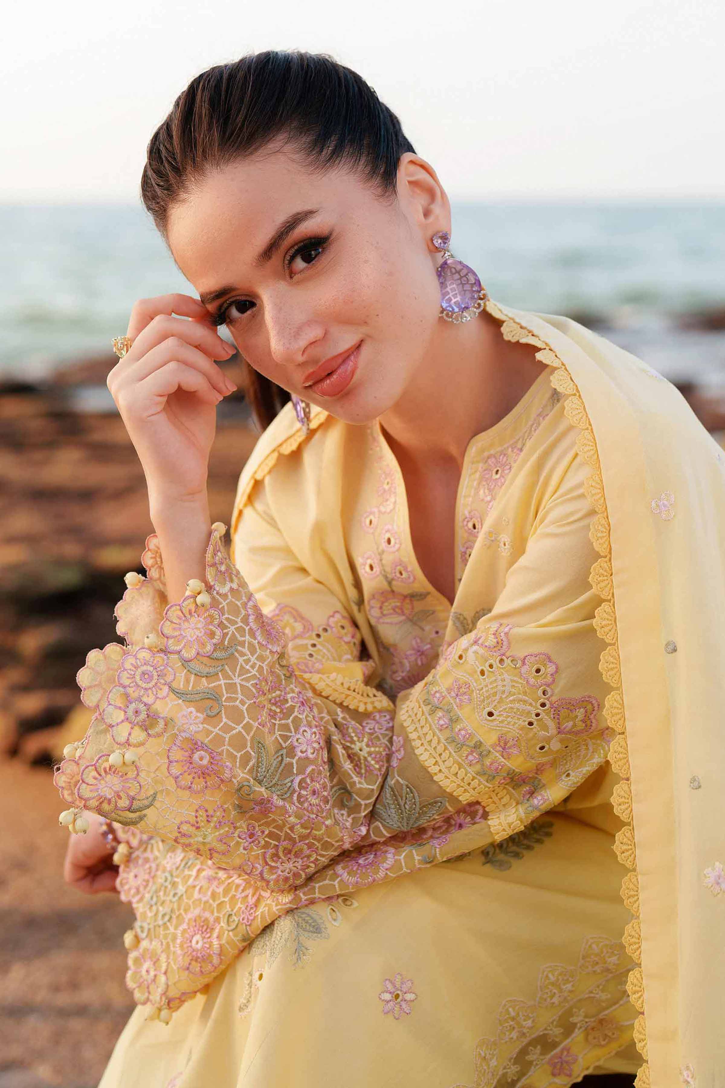 3 Piece - Embroidered Suit - 42601295 Yellow Cambric 3PC Embroidered