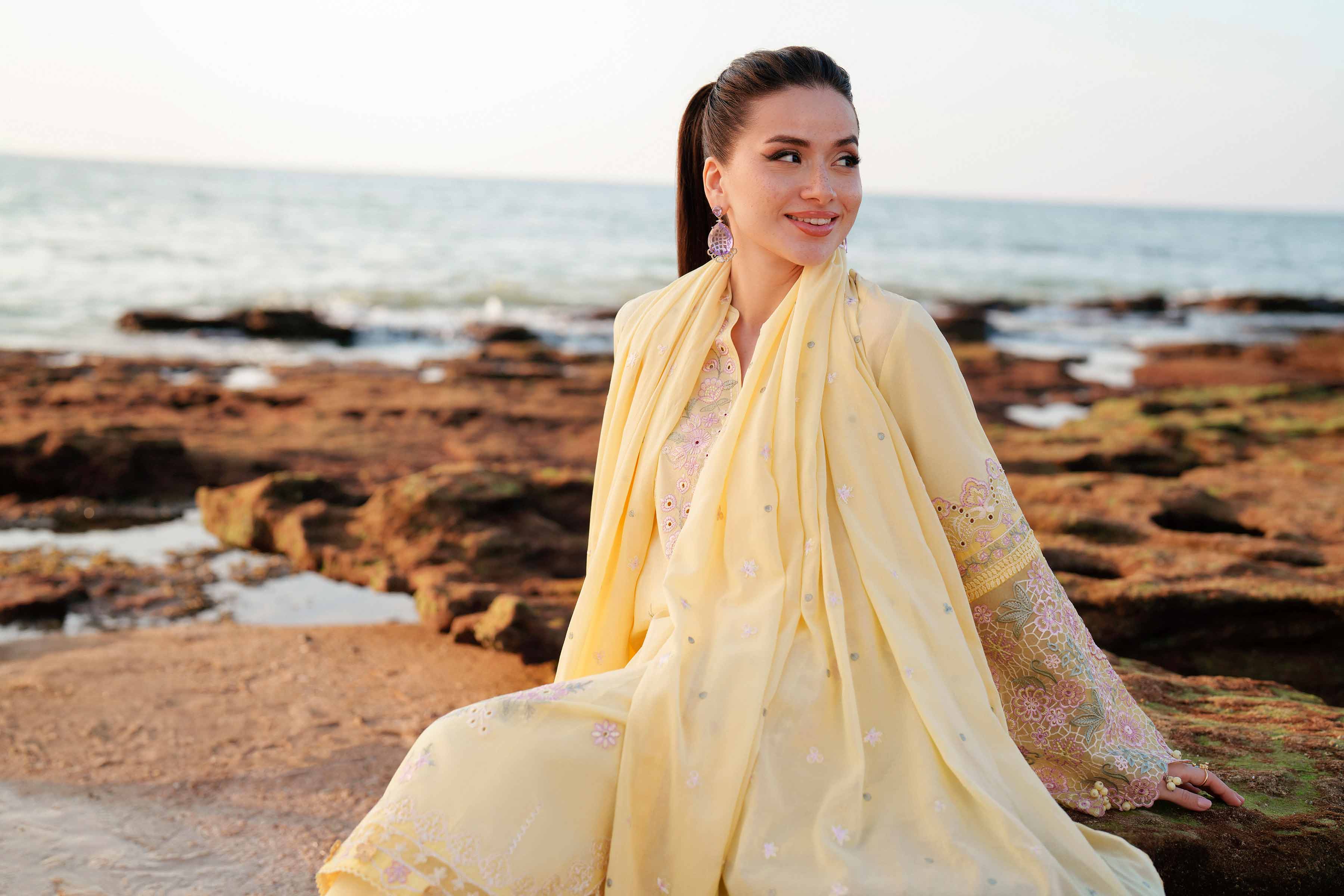 3 Piece - Embroidered Suit - 42601295 Yellow Cambric 3PC Embroidered