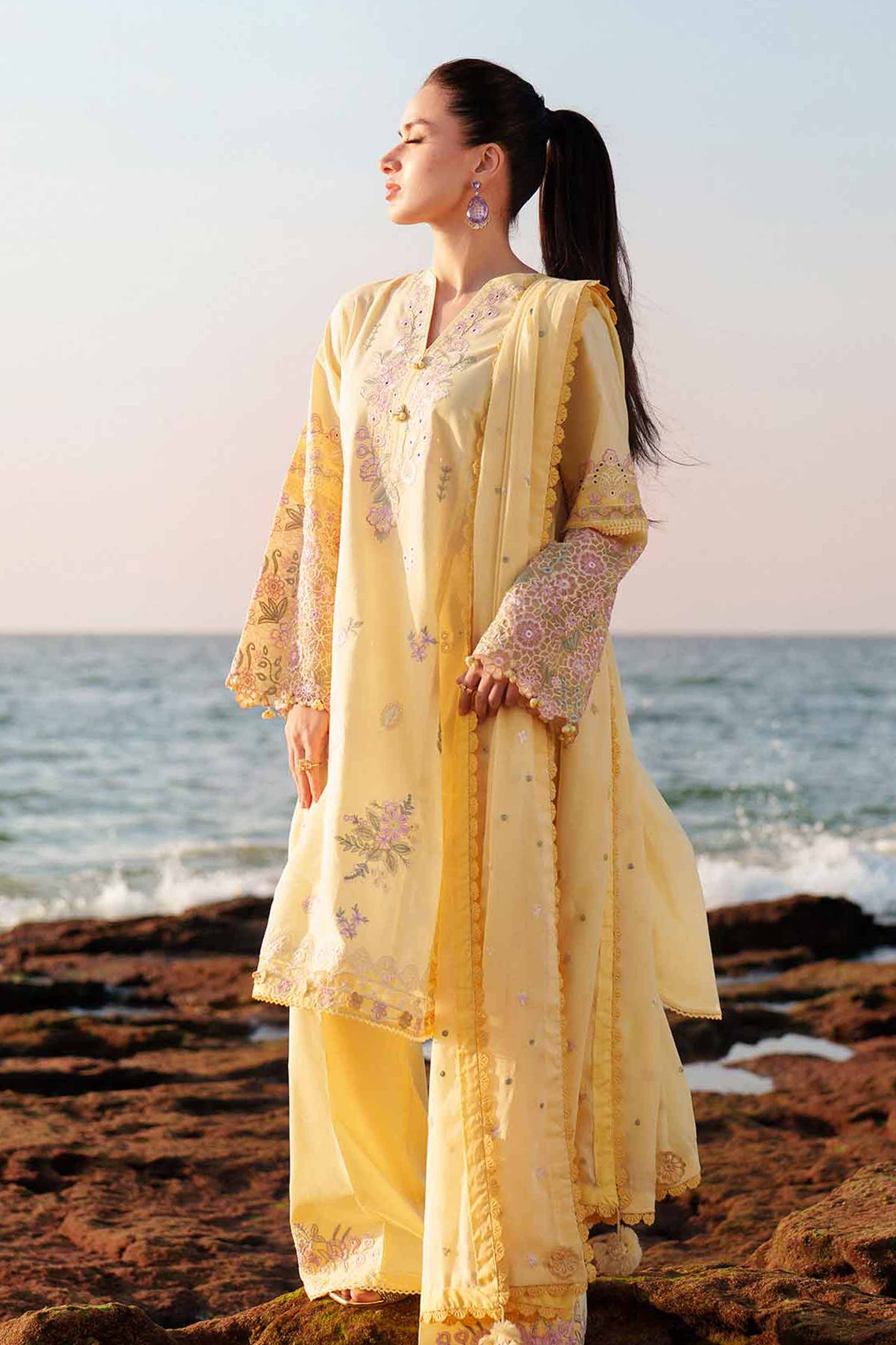 3 Piece - Embroidered Suit - 42601295 Yellow Cambric 3PC Embroidered