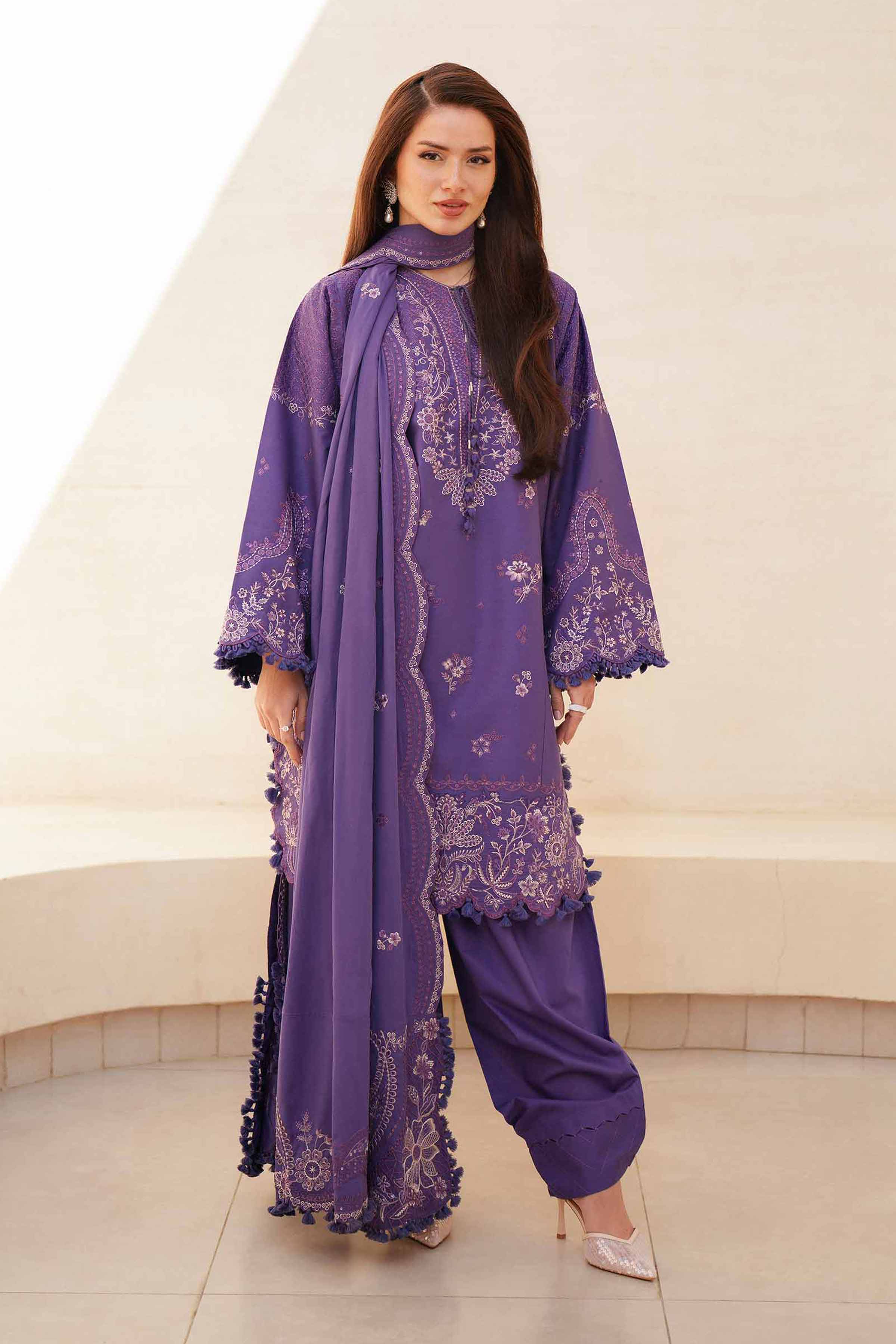 3 Piece - Embroidered Suit - 42601296 Purple Cambric 3PC Embroidered