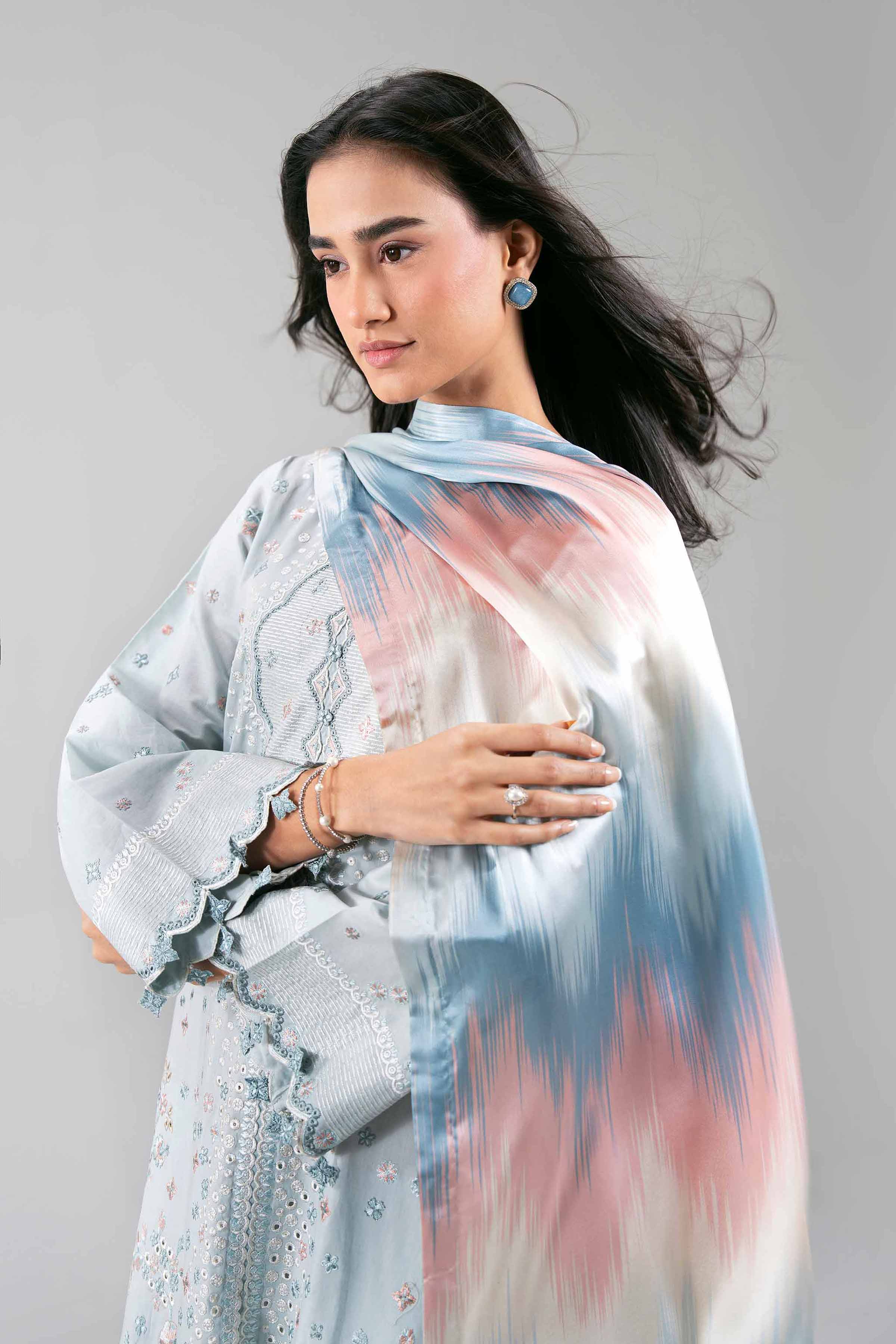 NISHAT UAE 3Pc Embroidered Unstitched Women Blue Cambric Suit