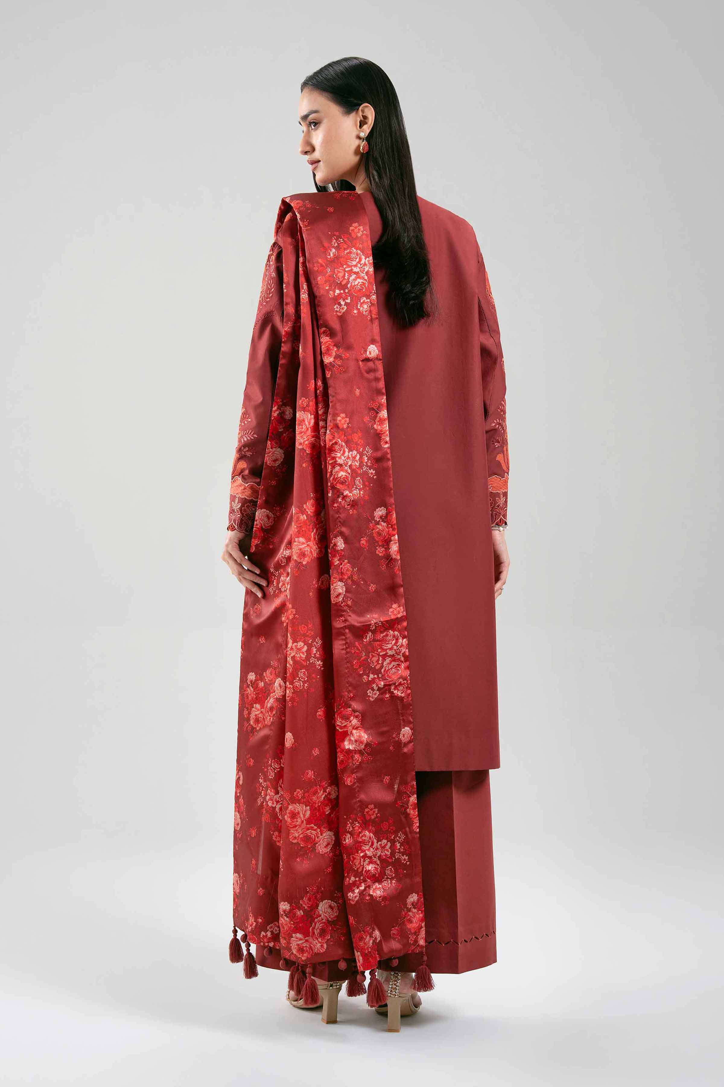 NISHAT UAE 3Pc Embroidered Unstitched Women Red Cambric Suit