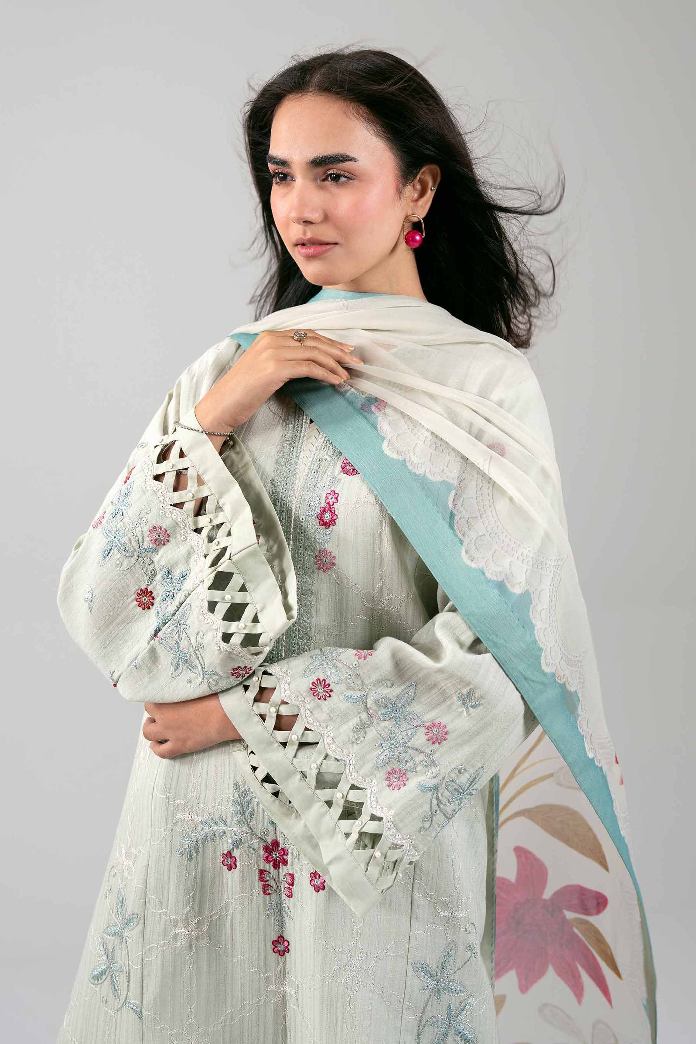 3 Piece - Digital Printed Embroidered Suit - 42601315 Beige & Dull Teal Lawn 3PC Embroidered