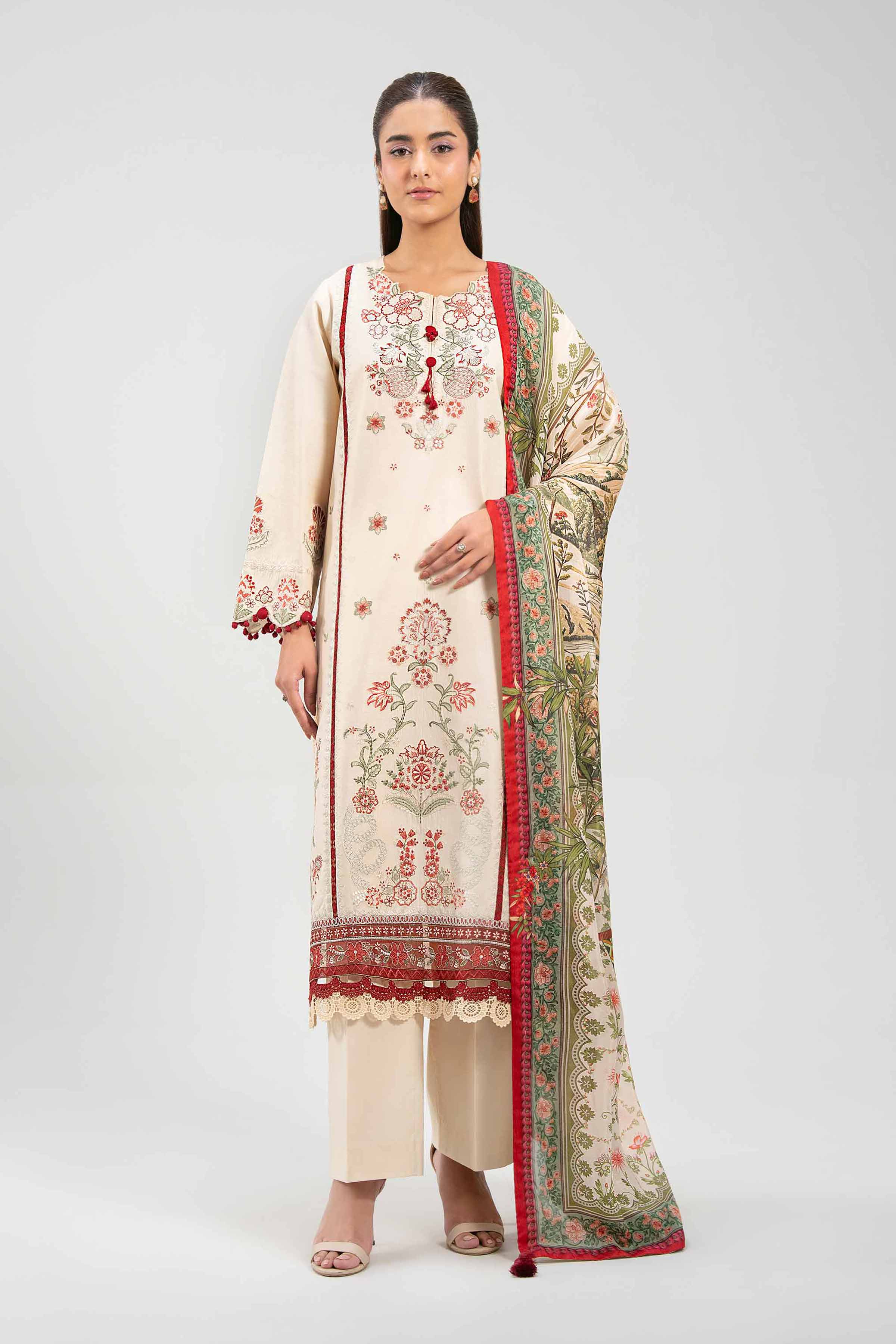 3 Piece - Digital Printed Embroidered Suit - 42601322 Beige Lawn 3PC Embroidered