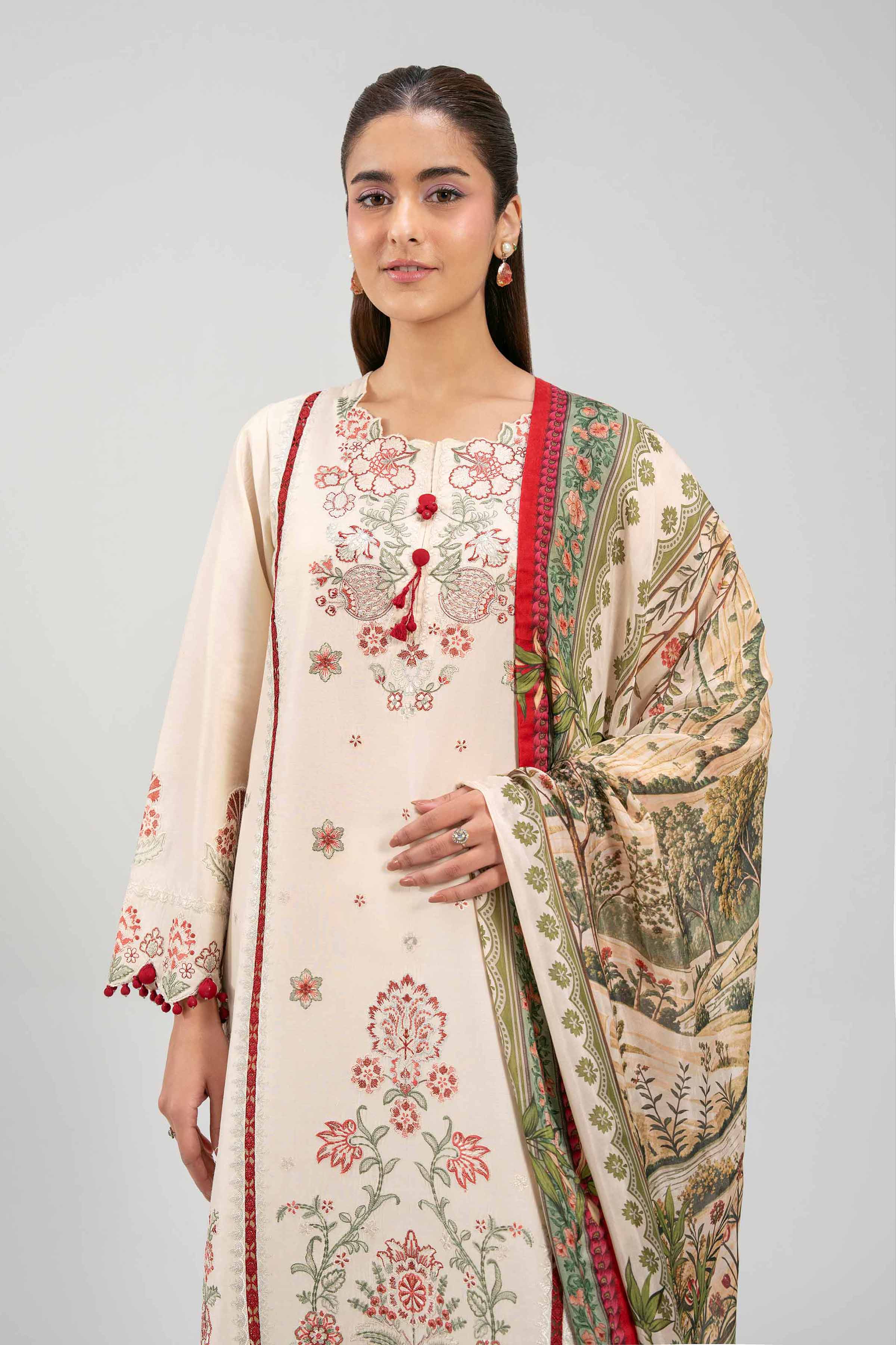 3 Piece - Digital Printed Embroidered Suit - 42601322 Beige Lawn 3PC Embroidered