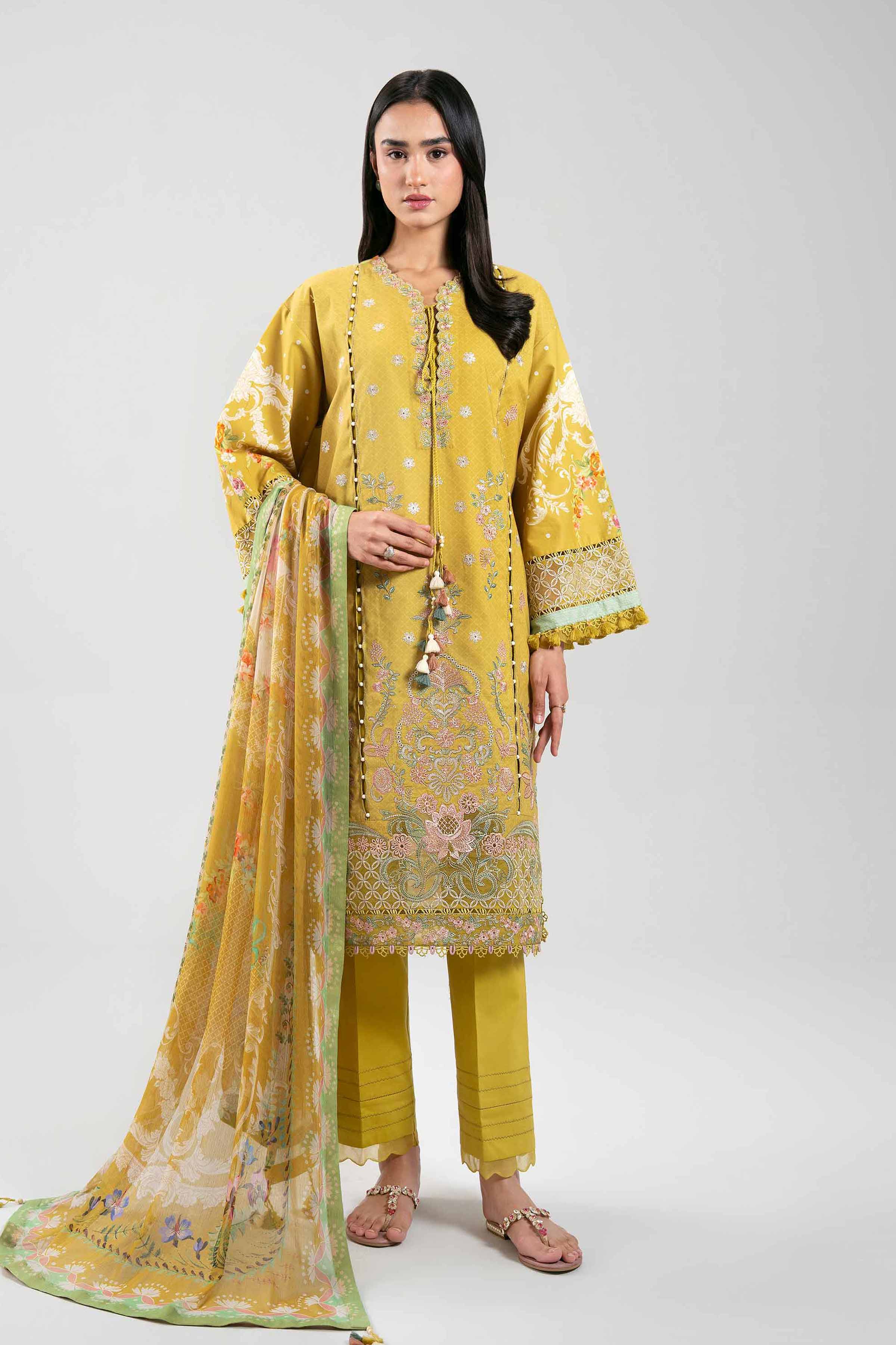 3 Piece - Digital Printed Embroidered Suit - 42601325 Green Cambric 3PC Embroidered