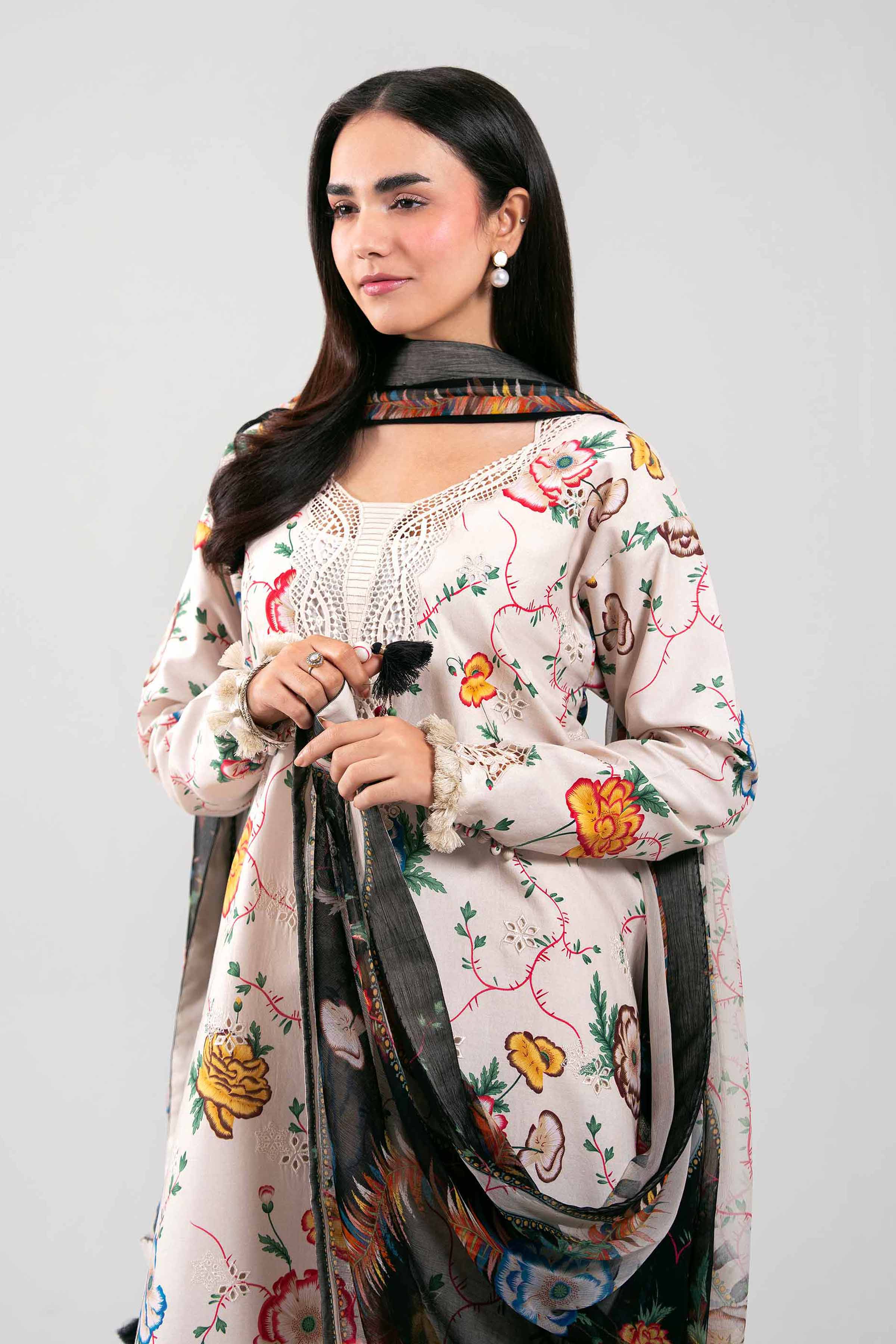 3 Piece - Digital Printed Embroidered Suit - 42601333 Beige Cambric 3PC Embroidered
