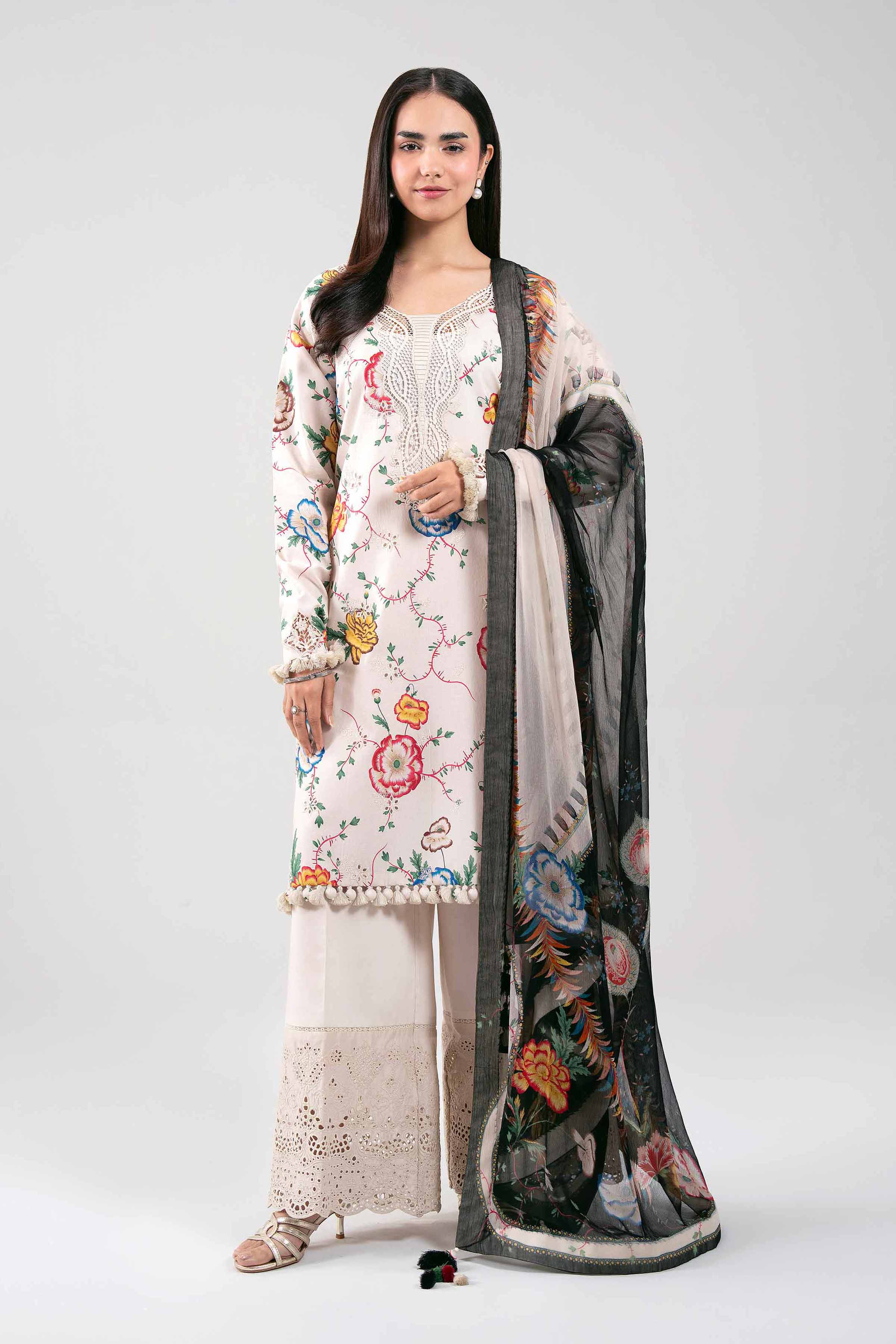 3 Piece - Digital Printed Embroidered Suit - 42601333 Beige Cambric 3PC Embroidered