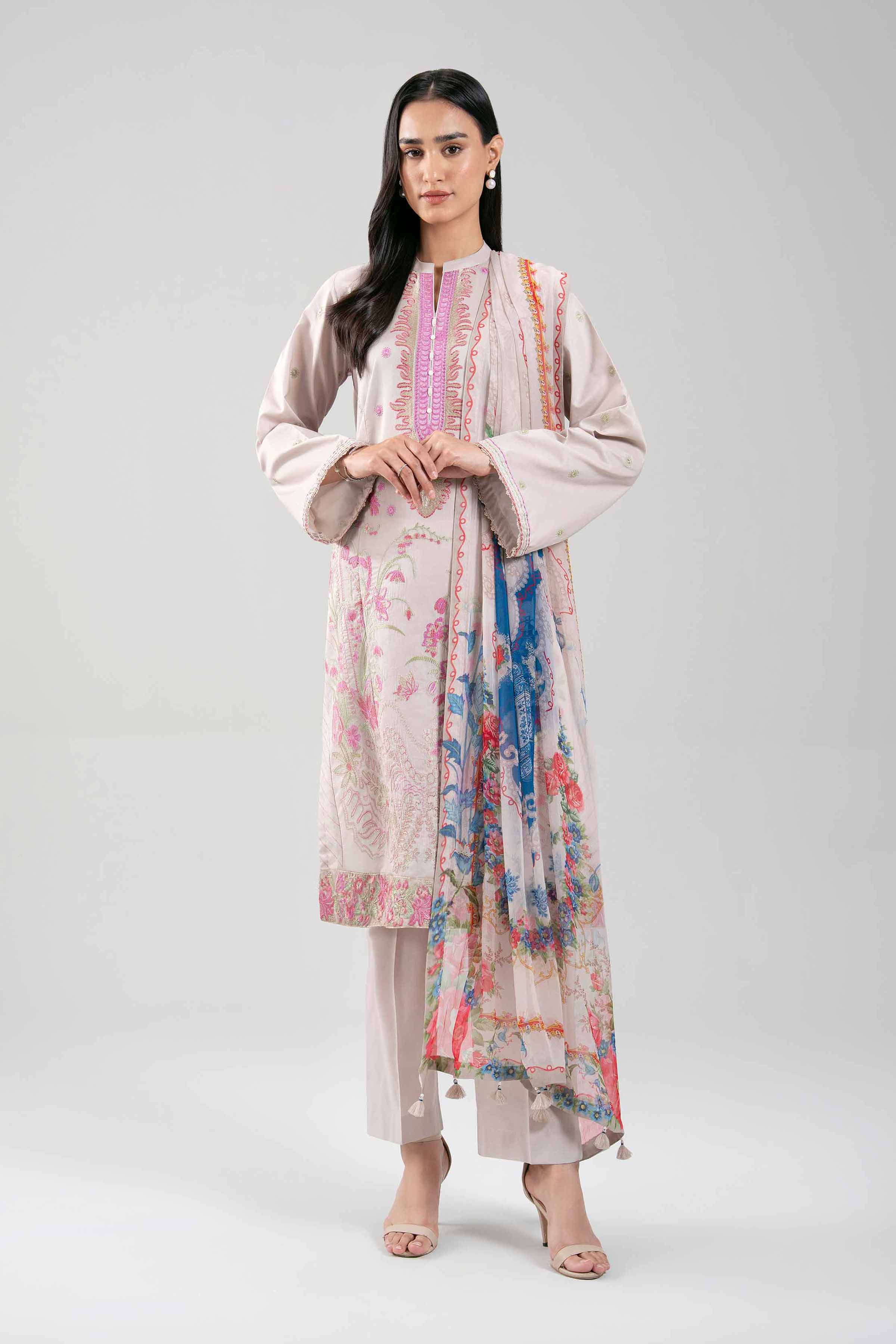 3 Piece - Digital Printed Embroidered Suit - 42601336 Beige Lawn 3PC Embroidered UNSTITCHED