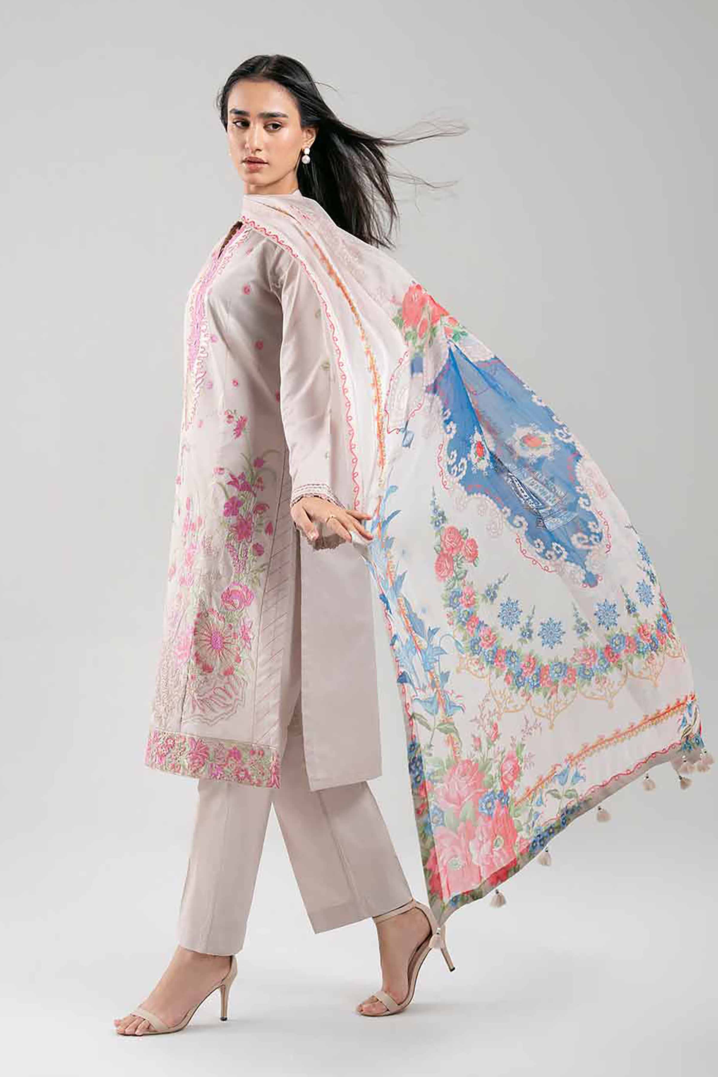3 Piece - Digital Printed Embroidered Suit - 42601336 Beige Lawn 3PC Embroidered UNSTITCHED