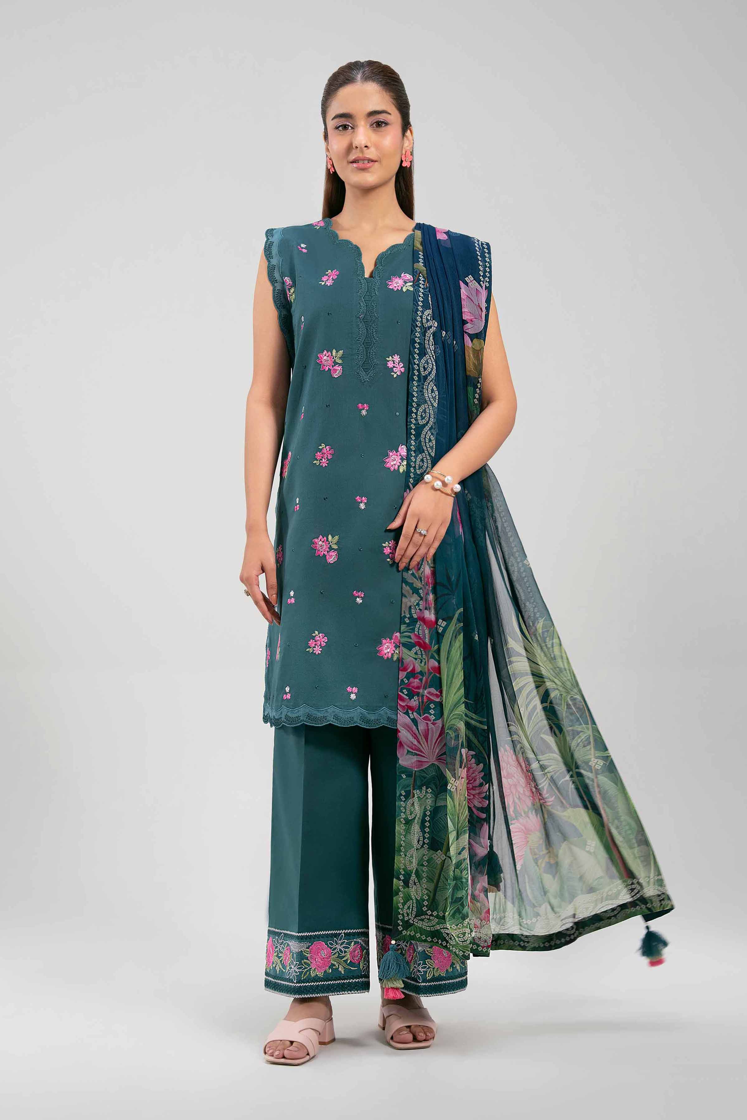 3 Piece - Digital Printed Embroidered Suit - 42601339