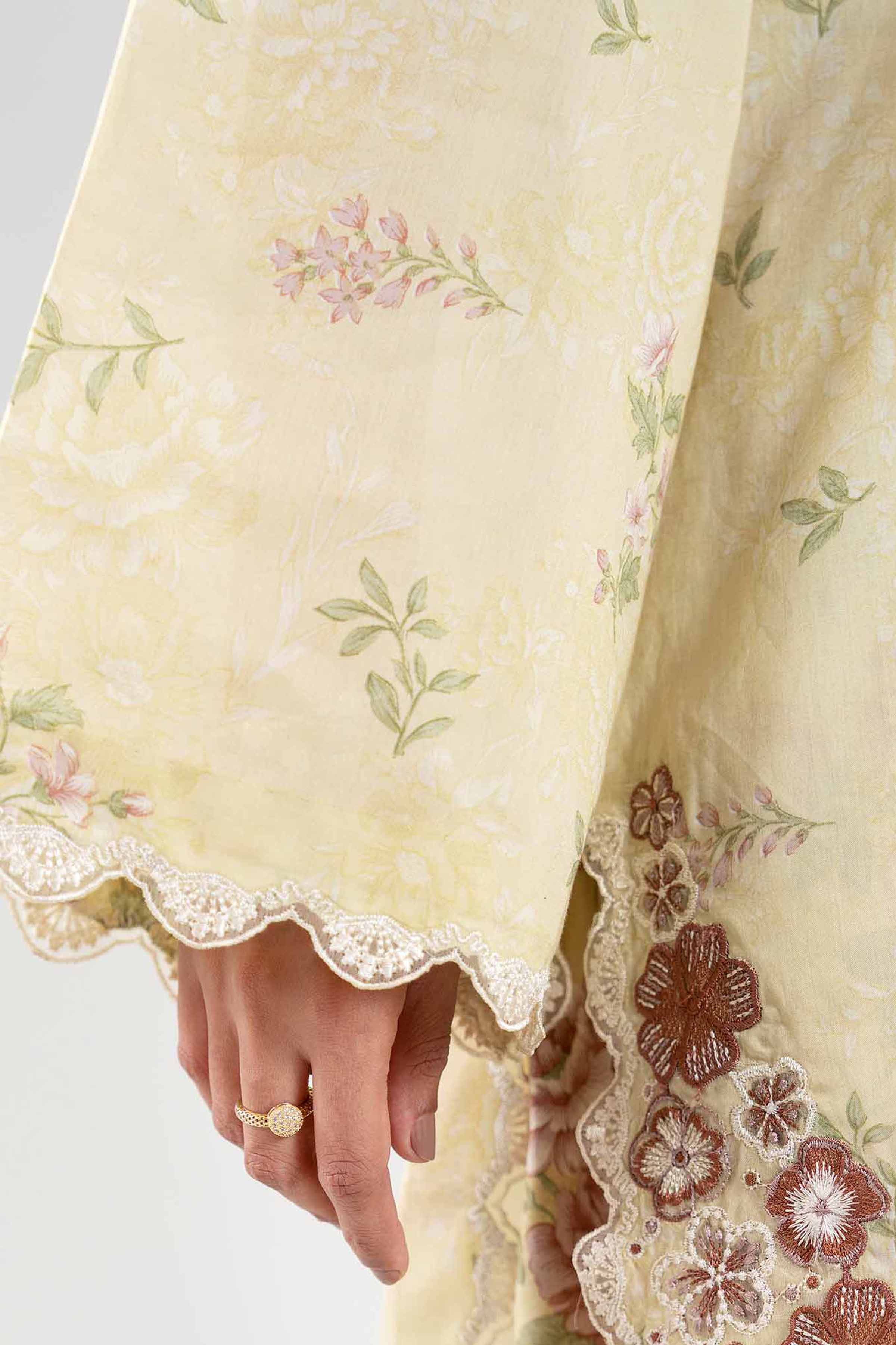 NISHAT UAE 3Pc Embroidered Unstitched Women Yellow Lawn Suit