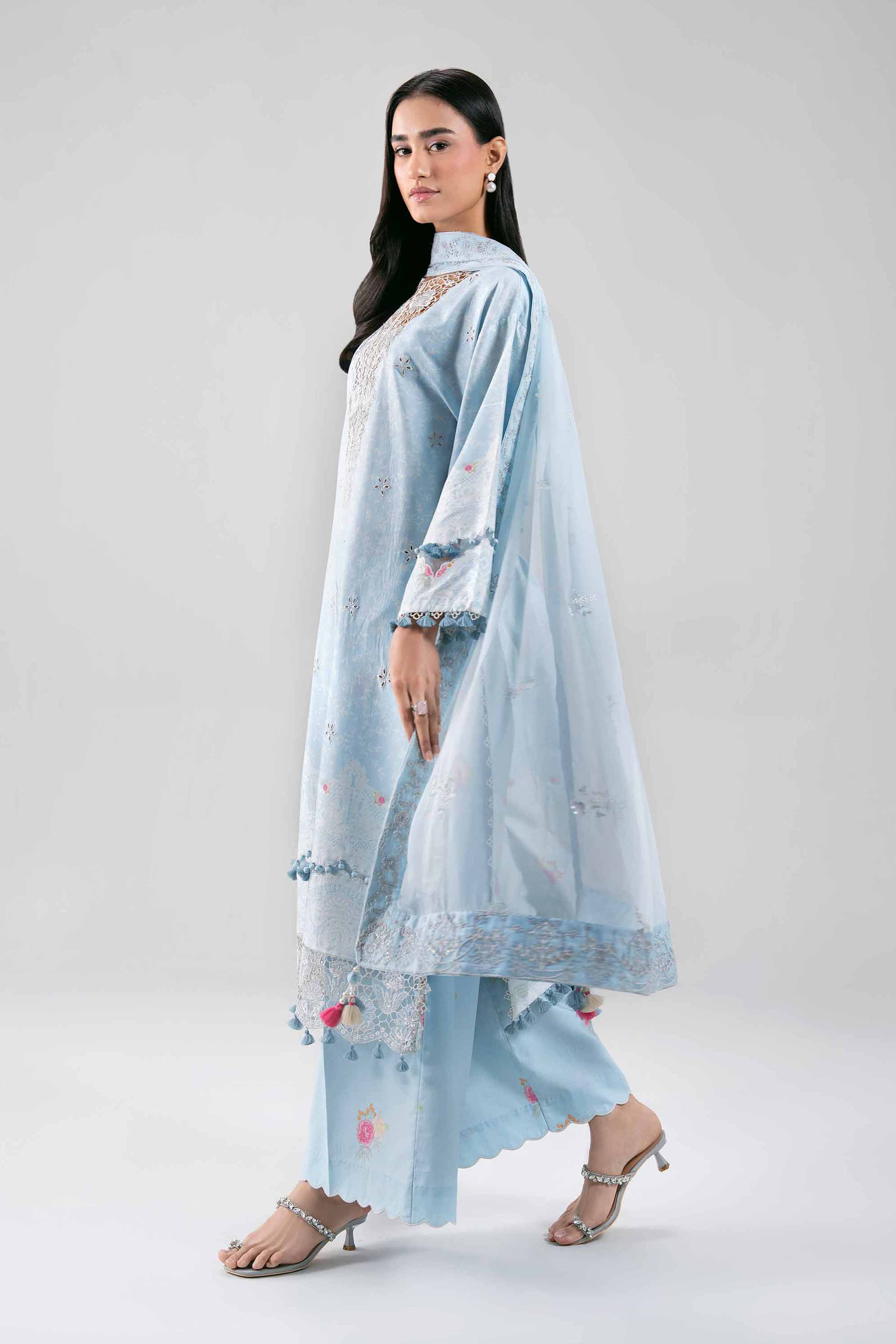 3 Piece - Digital Printed Embroidered Suit - 42601387 Blue Lawn 3PC Embroidered