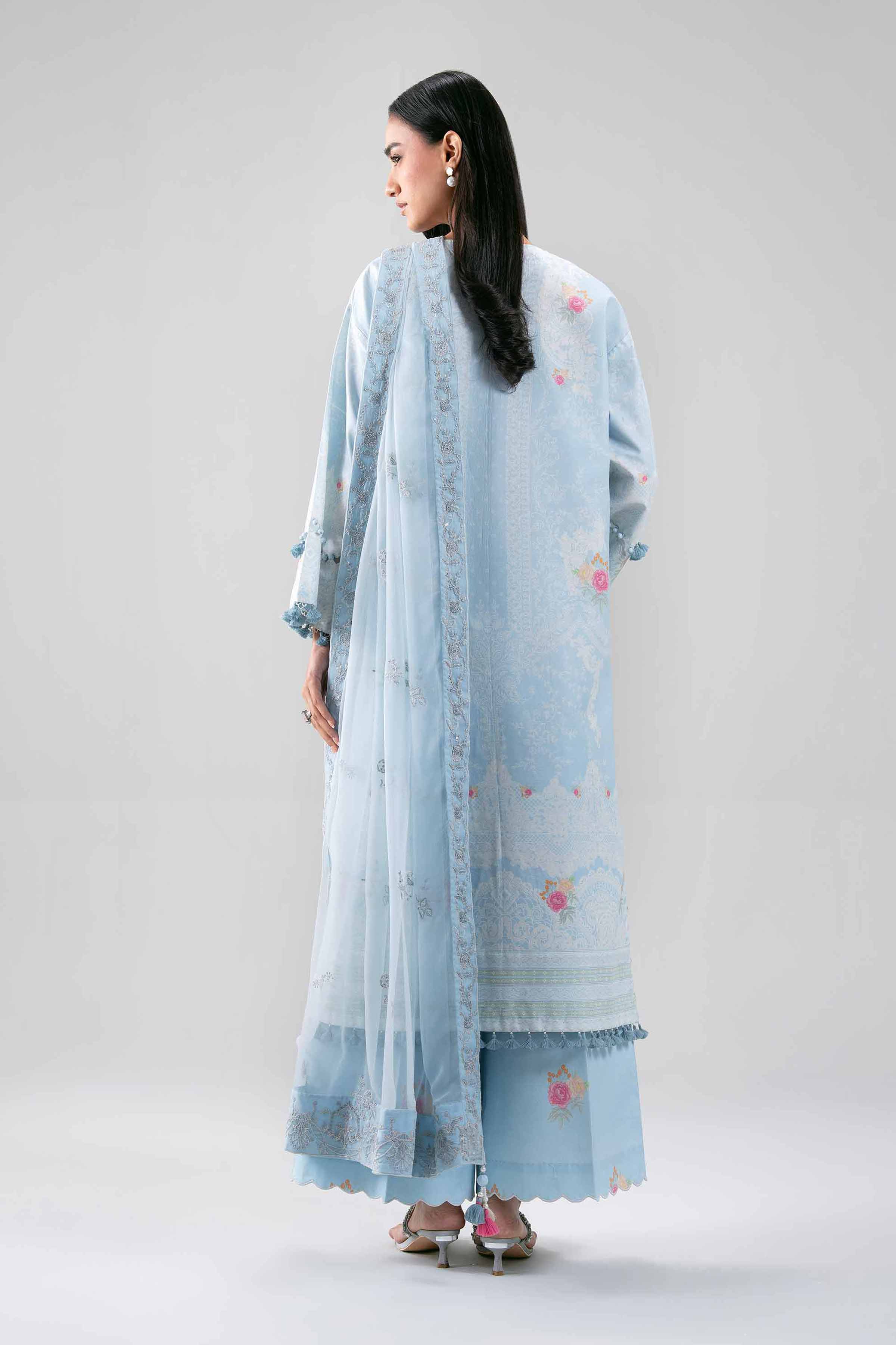3 Piece - Digital Printed Embroidered Suit - 42601387 Blue Lawn 3PC Embroidered