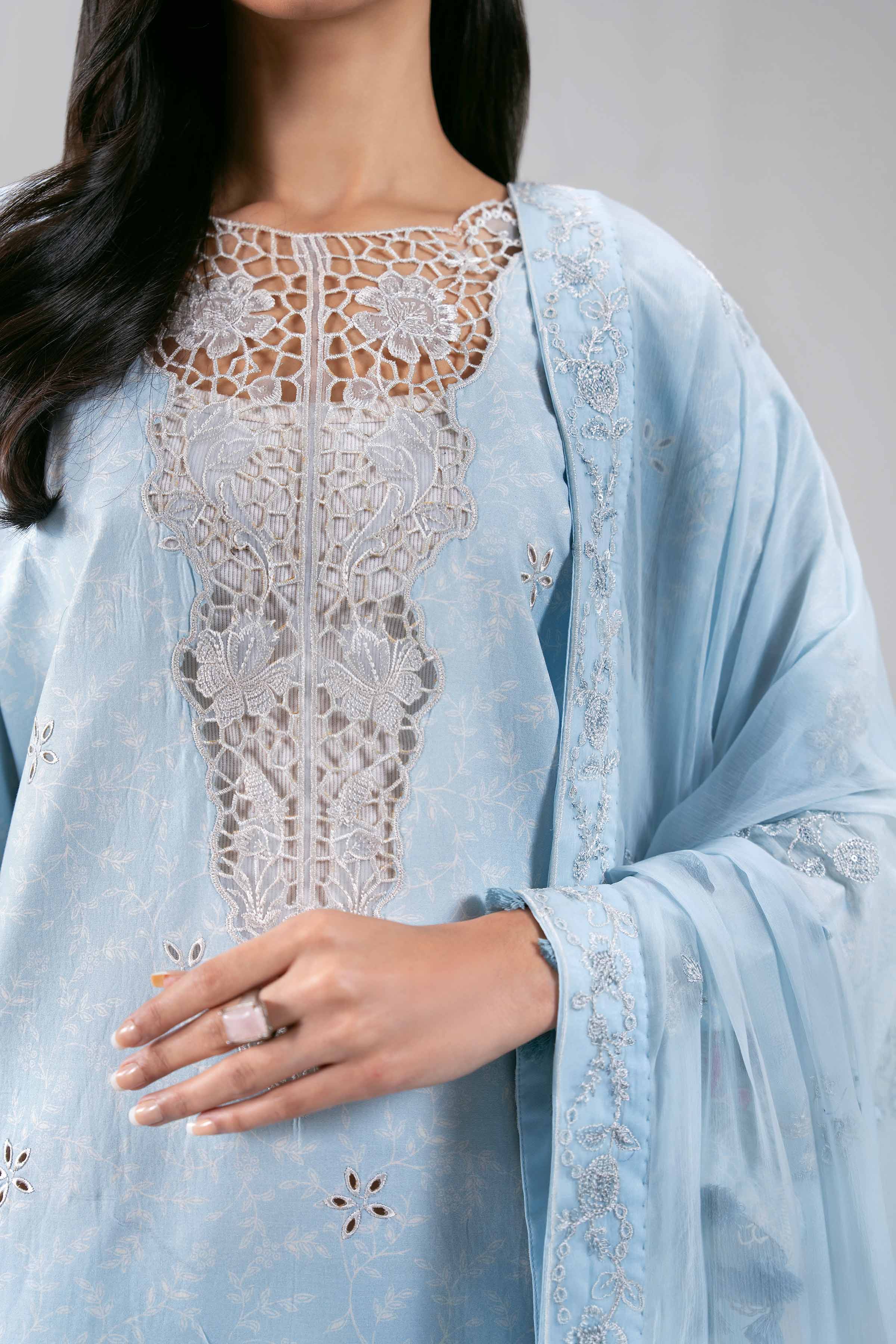 3 Piece - Digital Printed Embroidered Suit - 42601387 Blue Lawn 3PC Embroidered