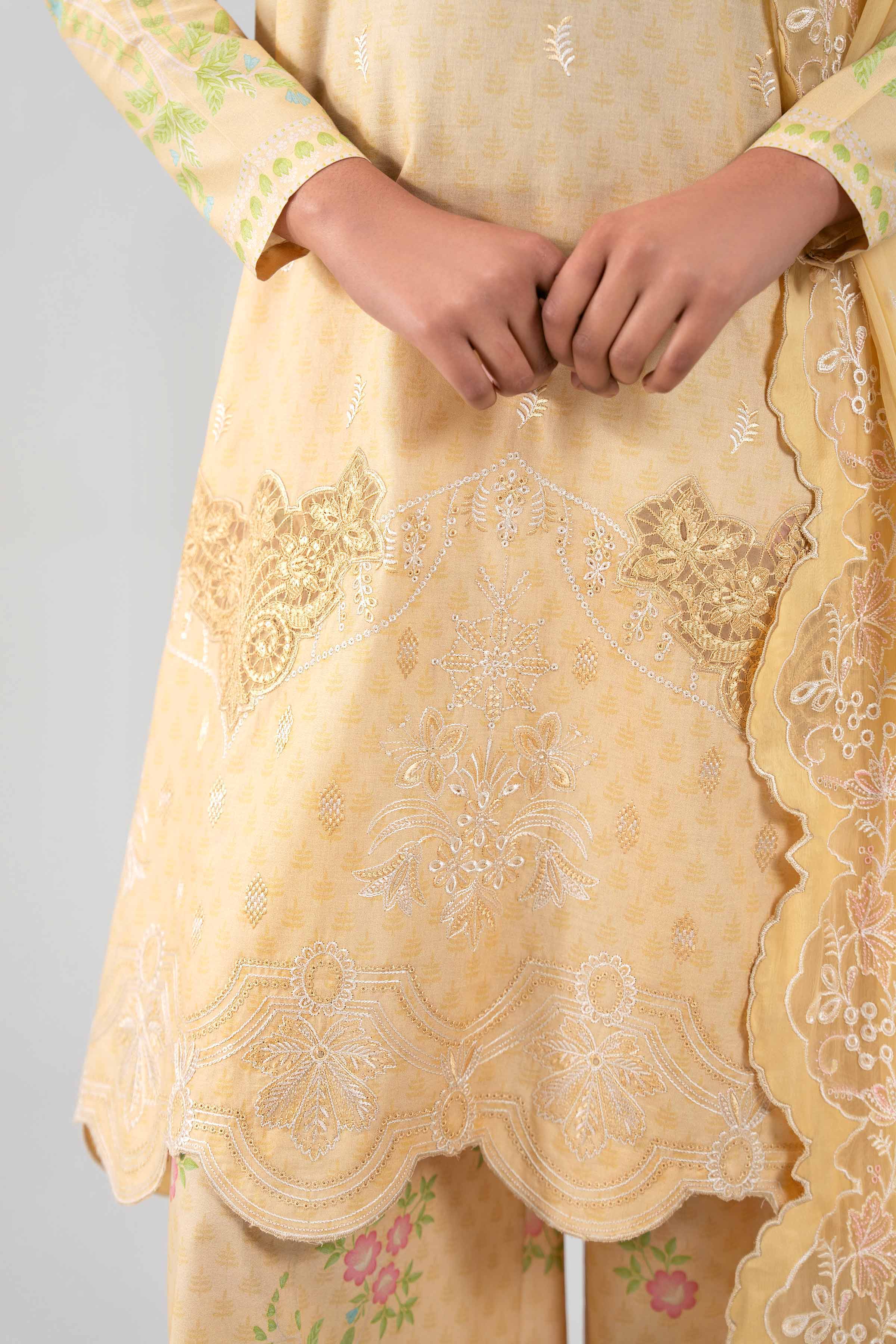 3 Piece - Digital Printed Embroidered Suit - 42601388 Yellow Lawn 3PC Embroidered
