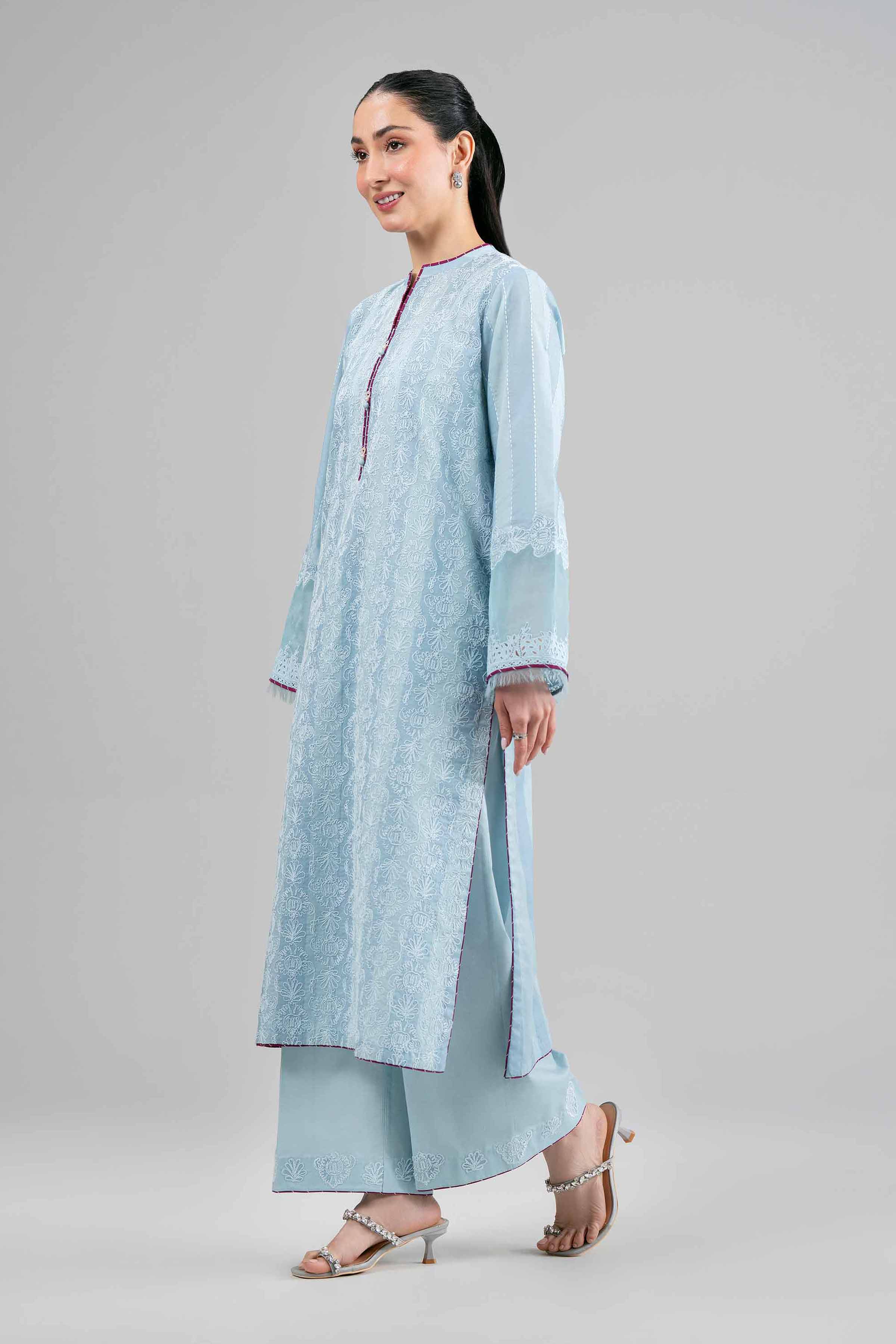 2 Piece - Embroidered Suit - 42601390 Blue Cotton 2PC Embroidered