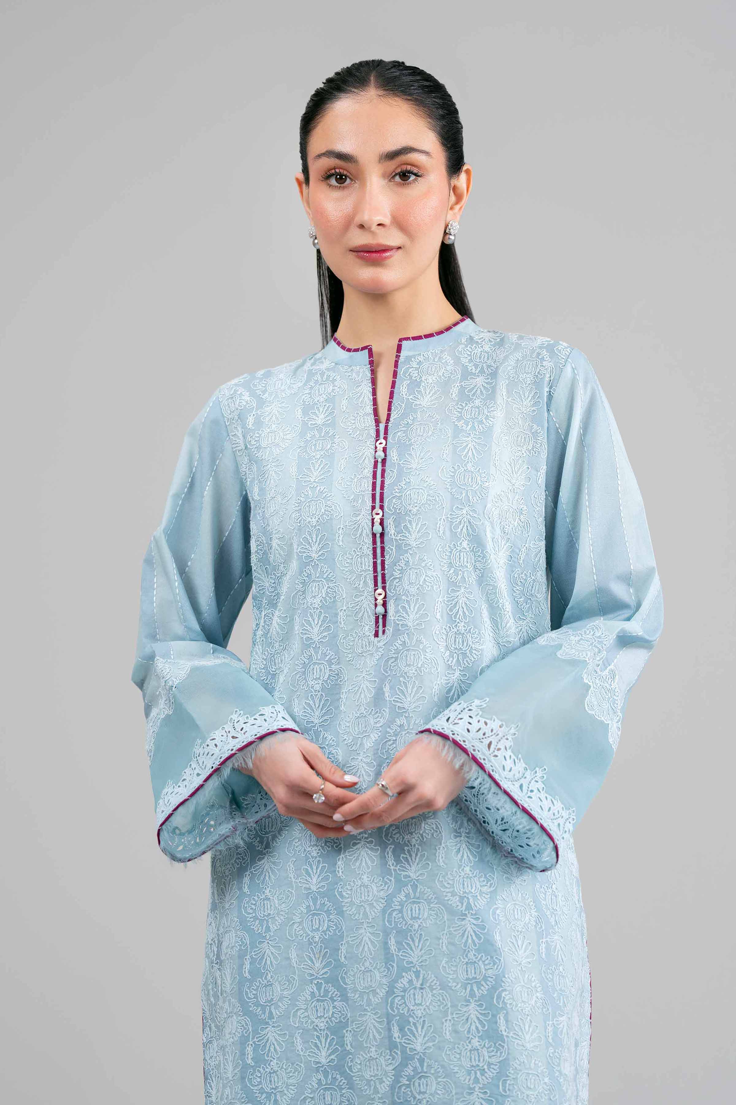 2 Piece - Embroidered Suit - 42601390 Blue Cotton 2PC Embroidered