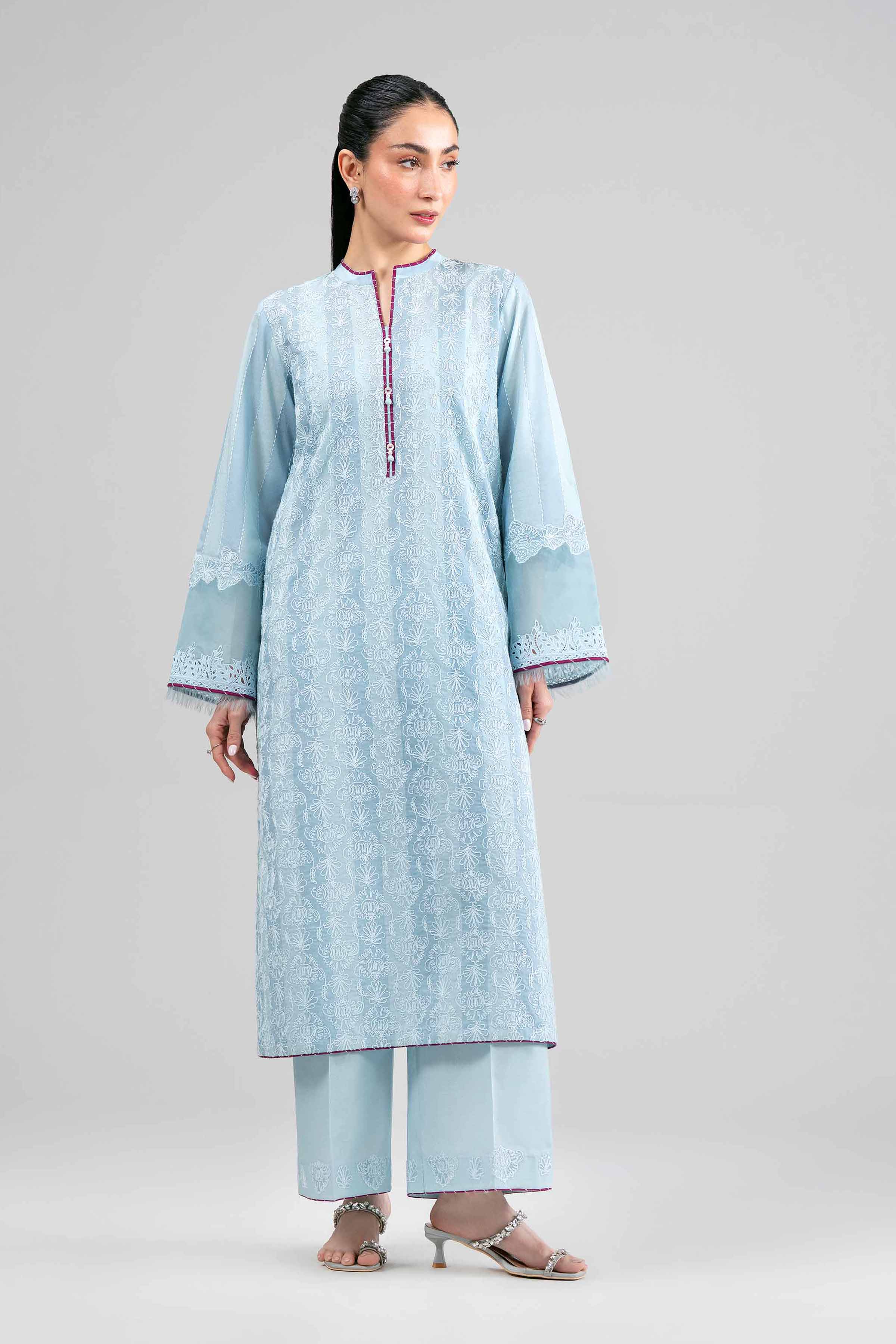 2 Piece - Embroidered Suit - 42601390 Blue Cotton 2PC Embroidered