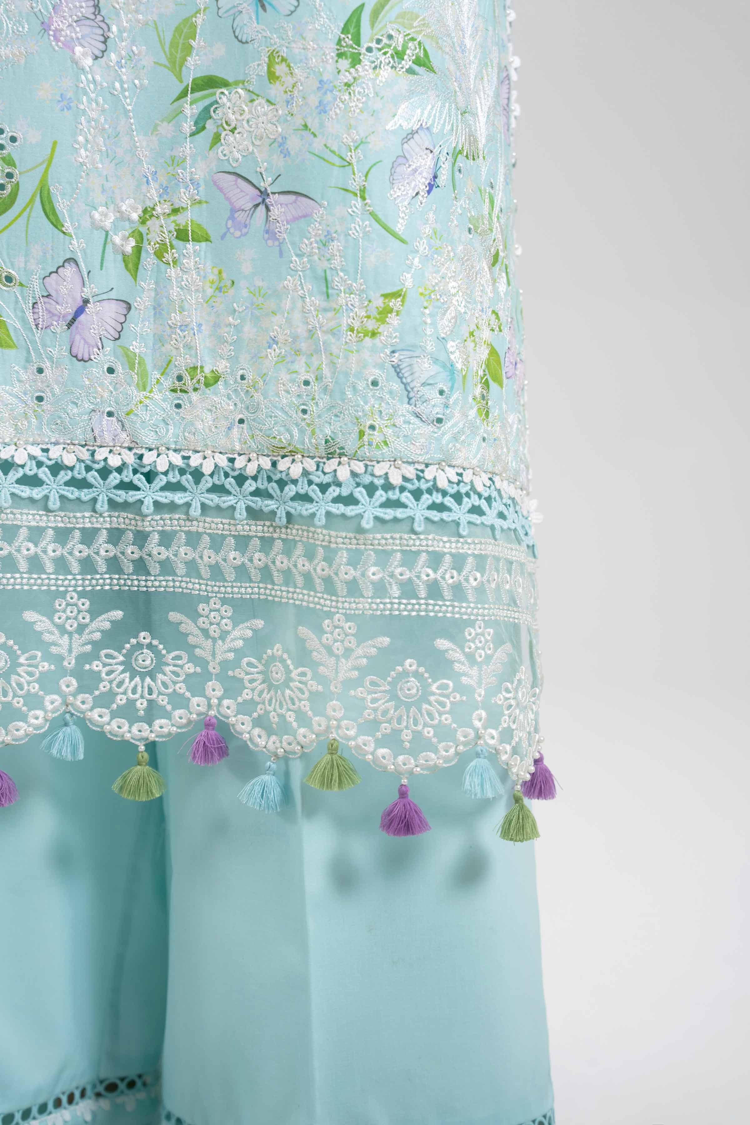 3 Piece - Digital Printed Embroidered Suit - 42601397 Blue Lawn 3PC Embroidered UNSTITCHED